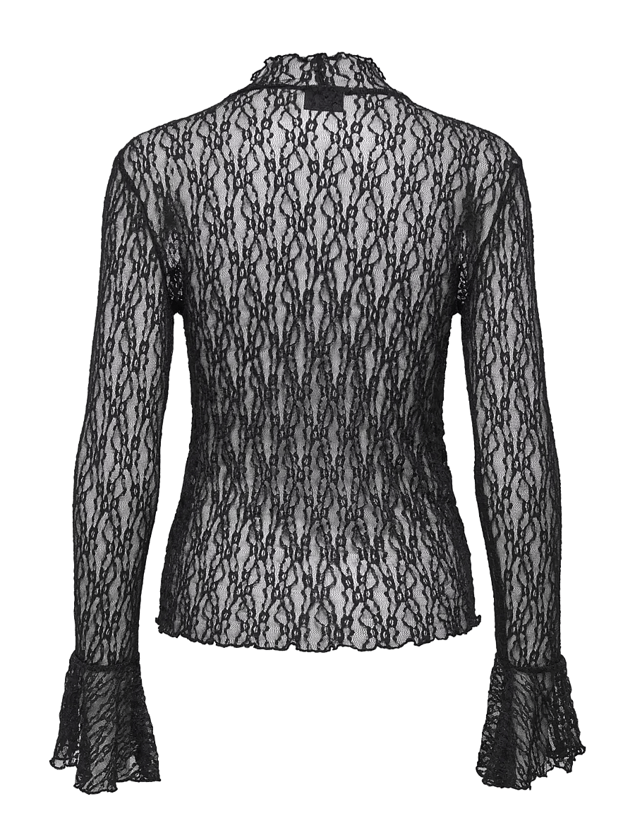 JDY - JDYLALA L/S HIGH NECK LACE TOP JRS - langärmelige blusen - black - 2