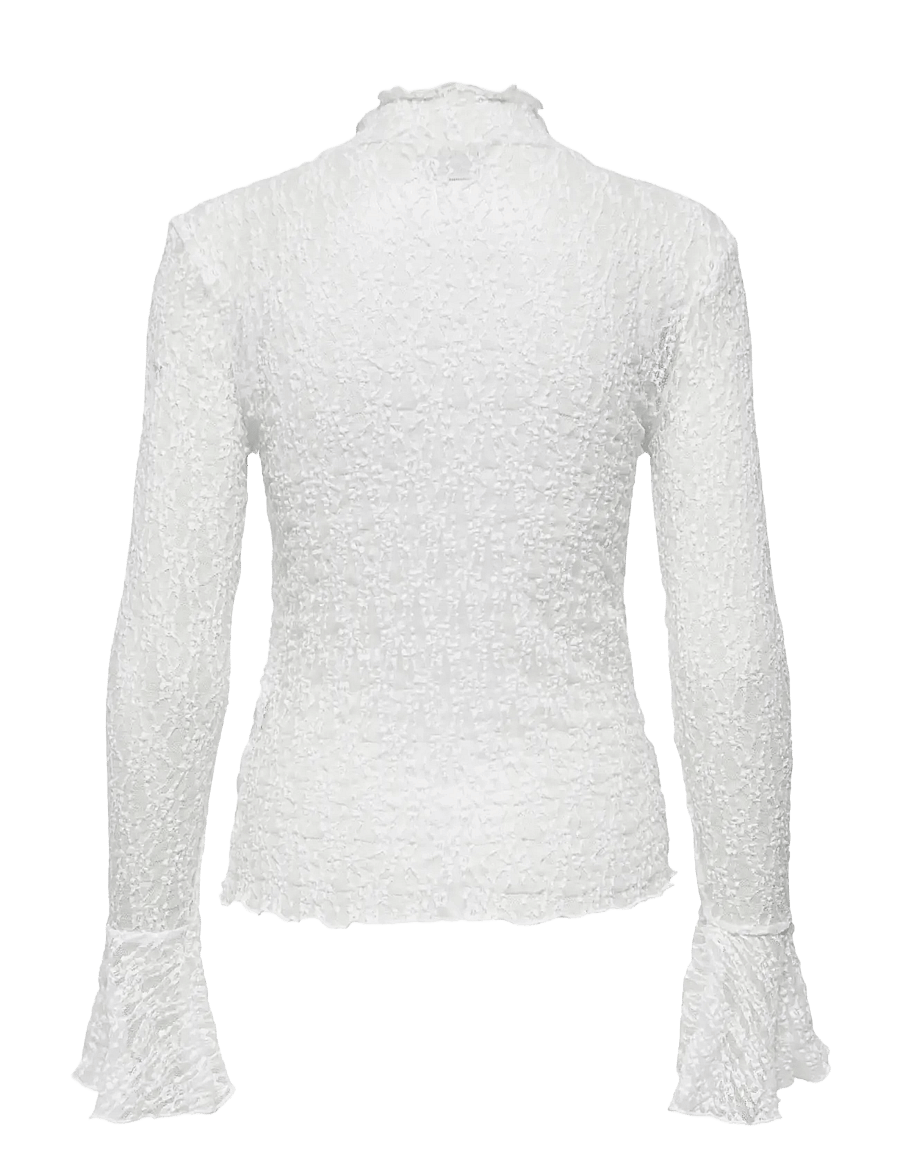 JDY - JDYLALA L/S HIGH NECK LACE TOP JRS - langærmede bluser - cloud dancer - 2