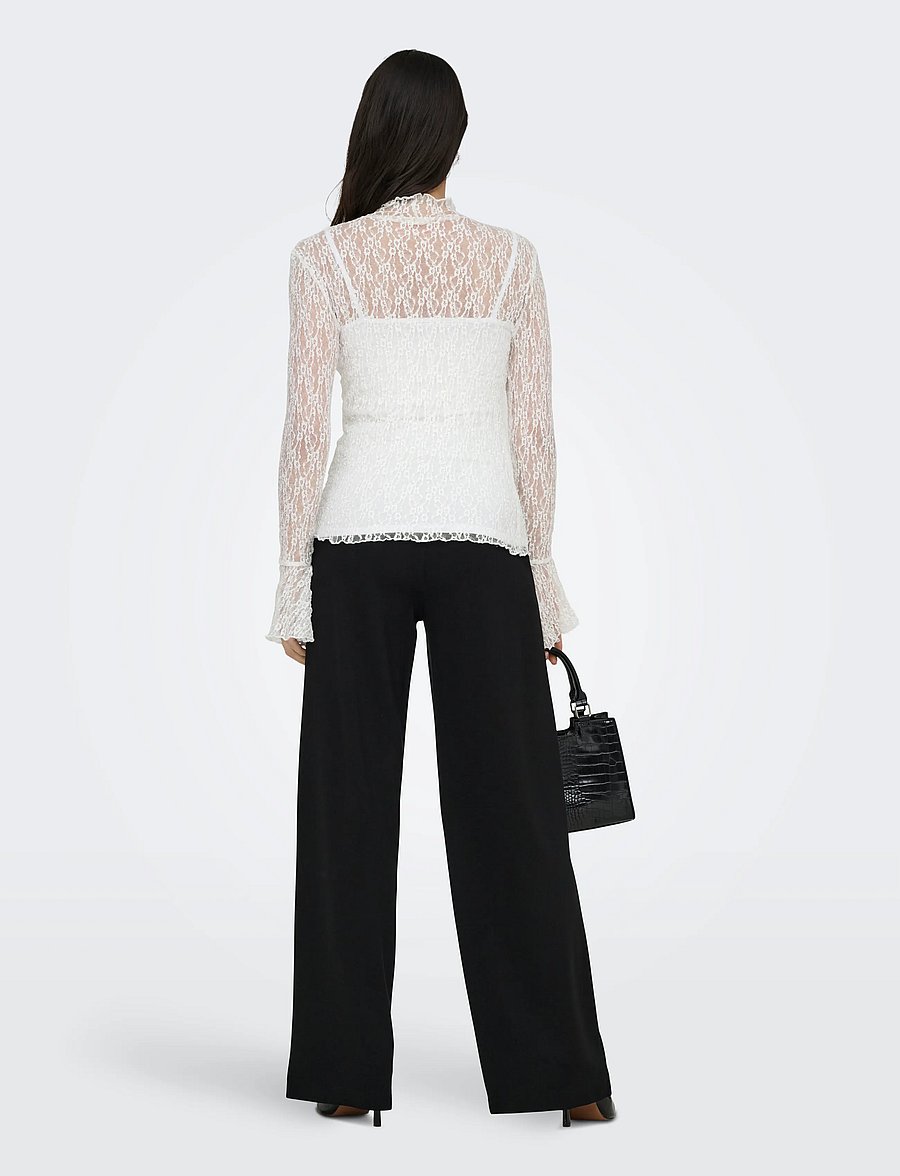 JDY - JDYLALA L/S HIGH NECK LACE TOP JRS - langærmede bluser - cloud dancer - 3