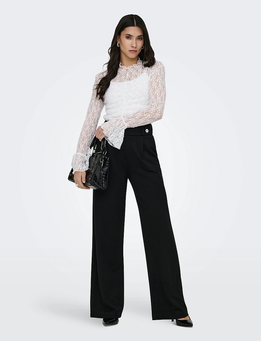 JDY - JDYLALA L/S HIGH NECK LACE TOP JRS - langærmede bluser - cloud dancer - 4