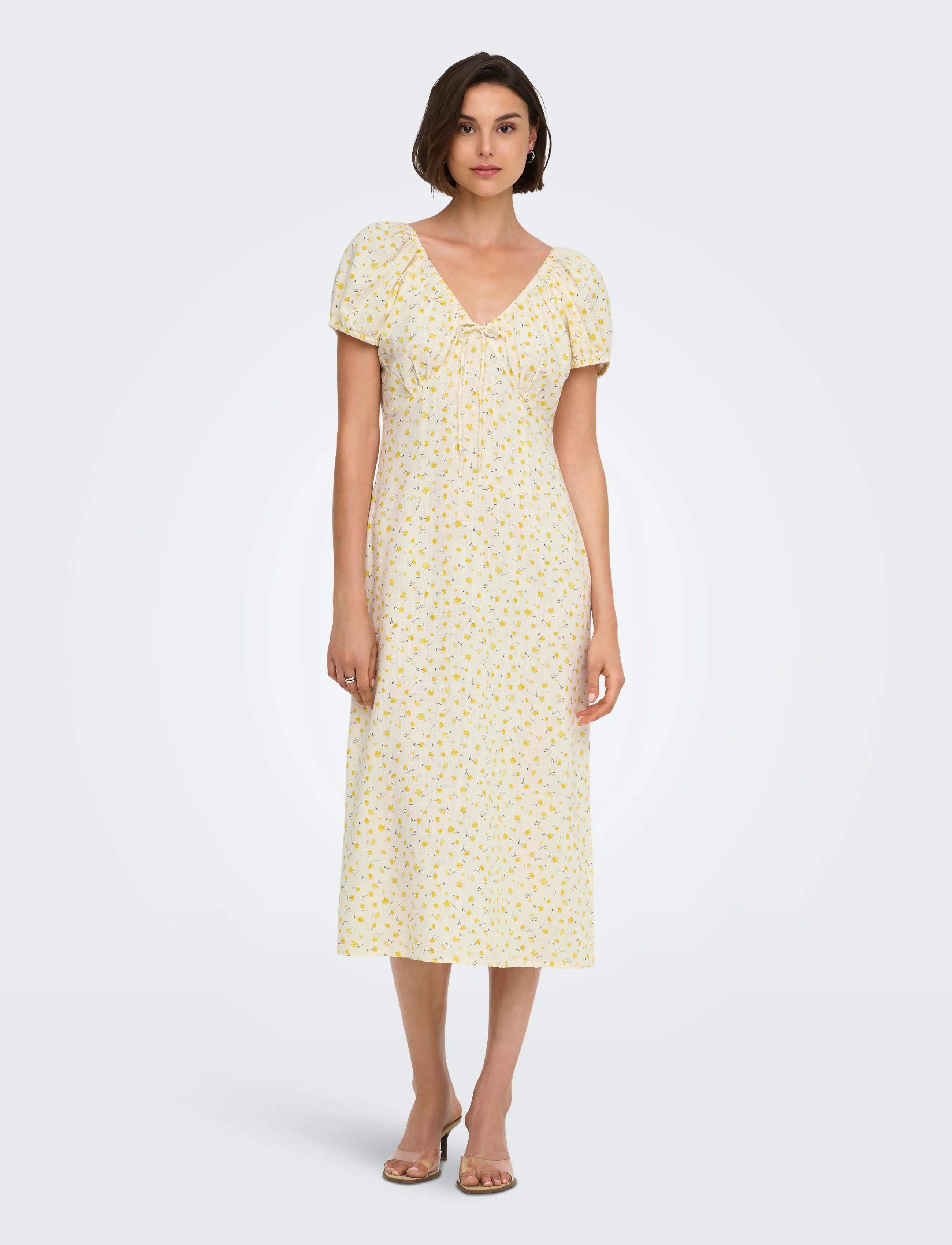 JDY JDYLYDIA S/S MIDI DRESS WVN EXP - Kjoler - CLOUD DANCER / yellow