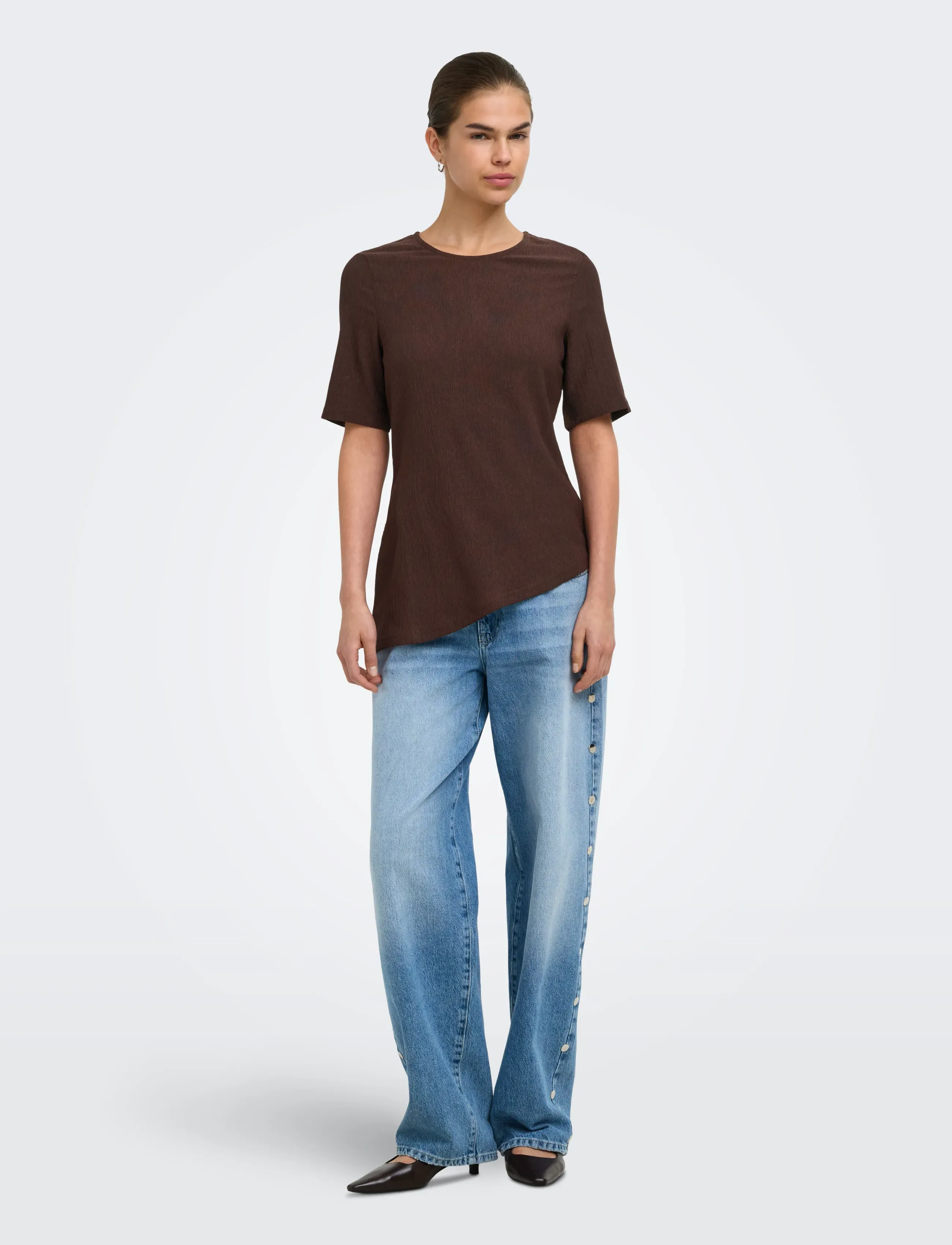 JDY - JDYDEBBIE S/S ASYMMETRICAL TOP JRS DIA - t-shirts - coffee bean - 4
