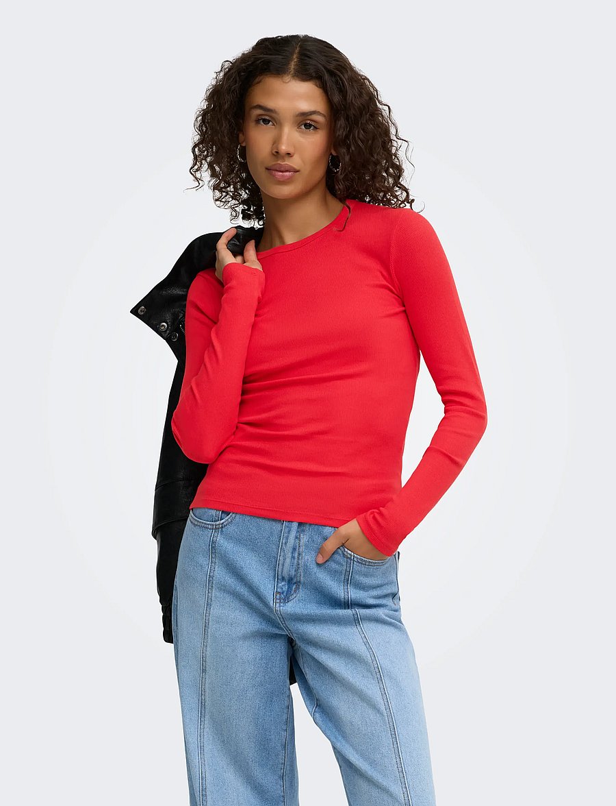 JDY - JDYLUCKY L/S O NECK NEW TOP JRS NOOS - racing red - 0