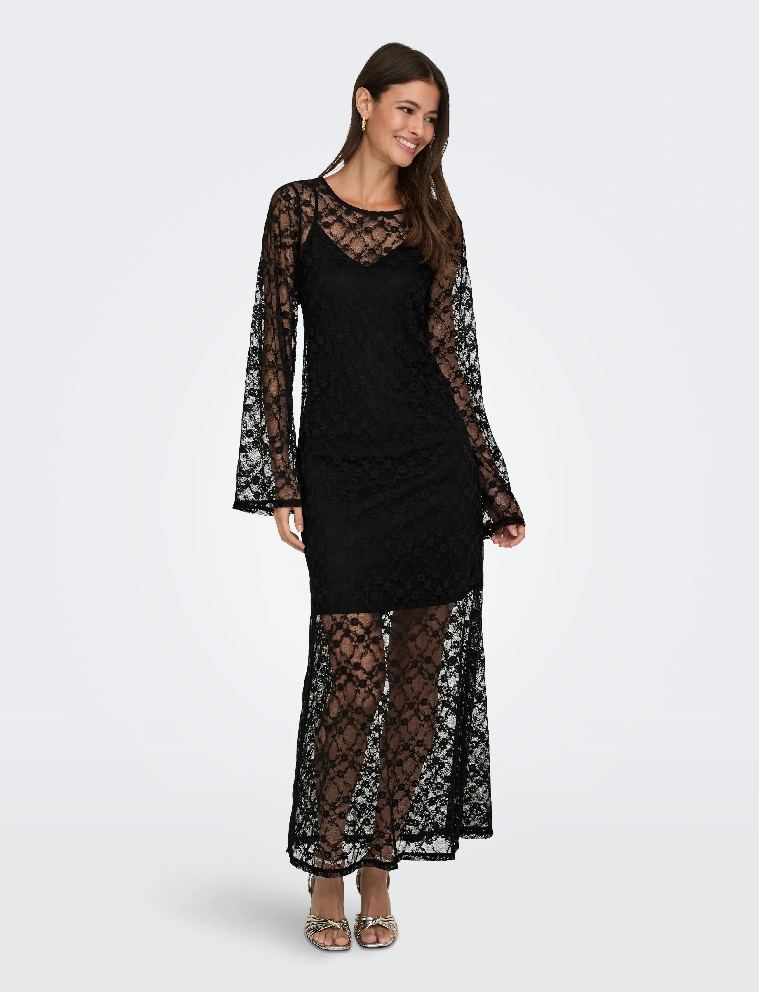 JDY JDYSILVIA L/S LACE MAXI DRESS JRS - Modetrender - BLACK / black