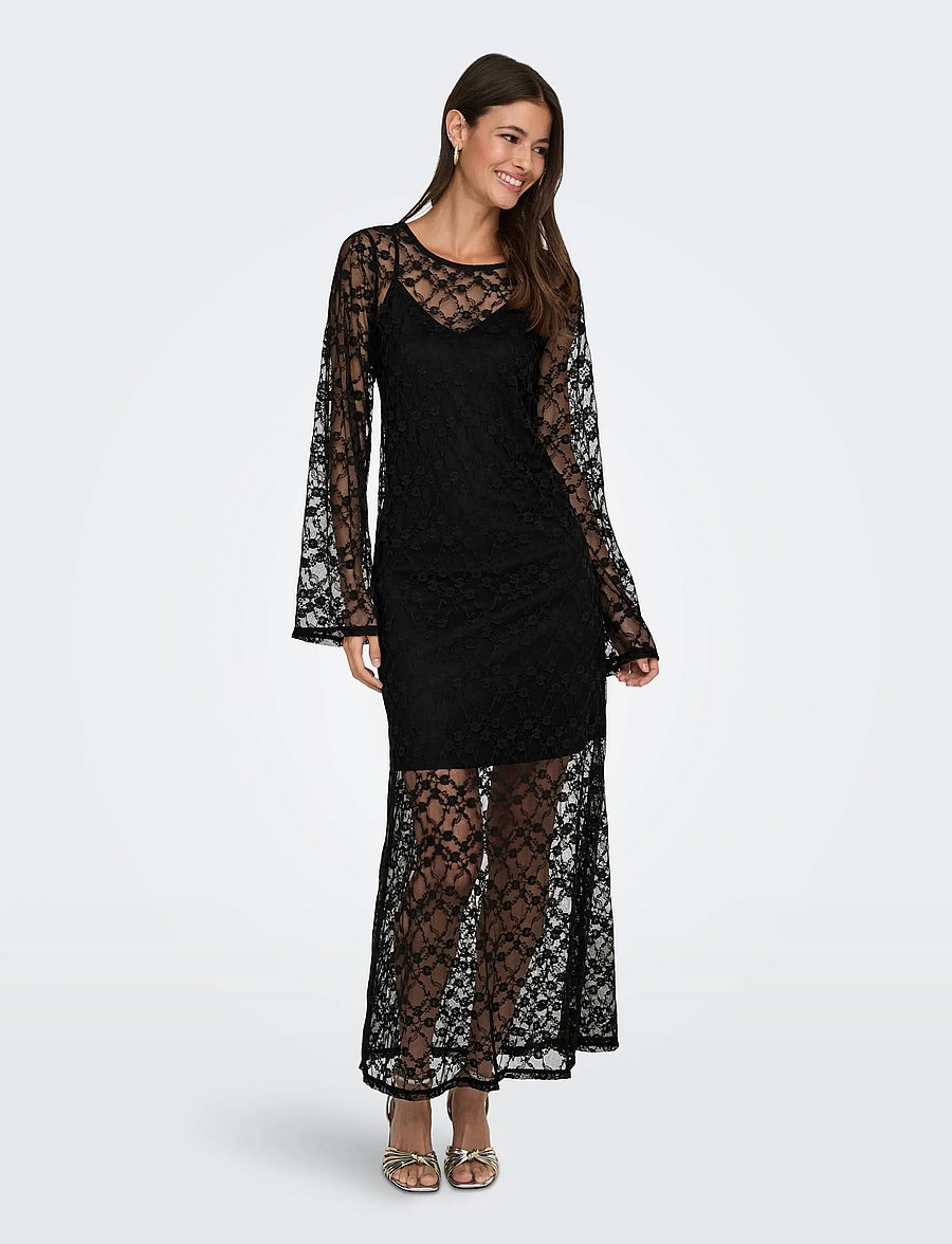 JDY - JDYSILVIA L/S LACE MAXI DRESS JRS - black - 0