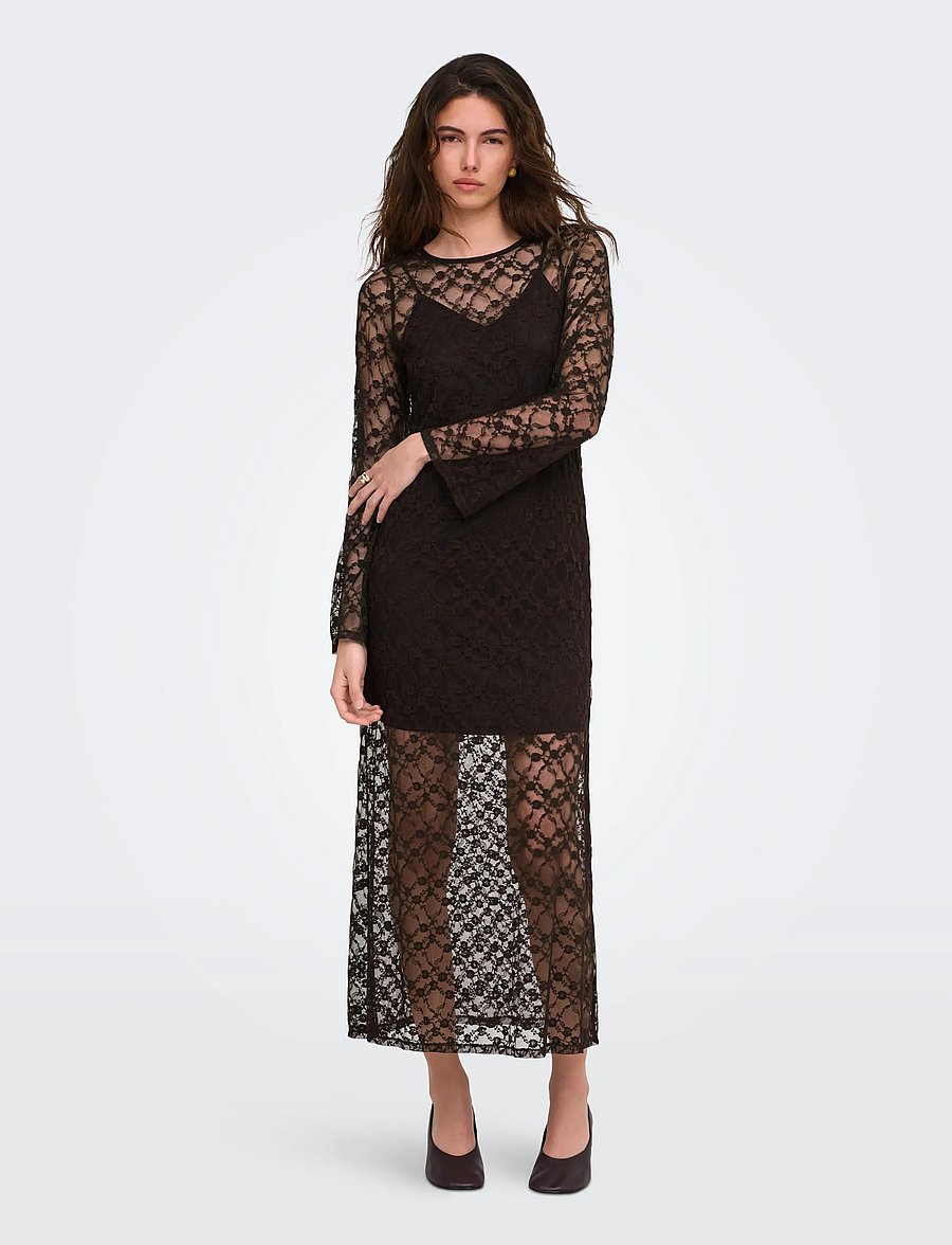JDY - JDYSILVIA L/S LACE MAXI DRESS JRS - spetsklänningar - mulch - 0