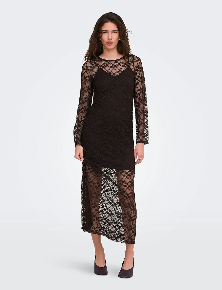 JDY - JDYSILVIA L/S LACE MAXI DRESS JRS - spetsklänningar - mulch - 4