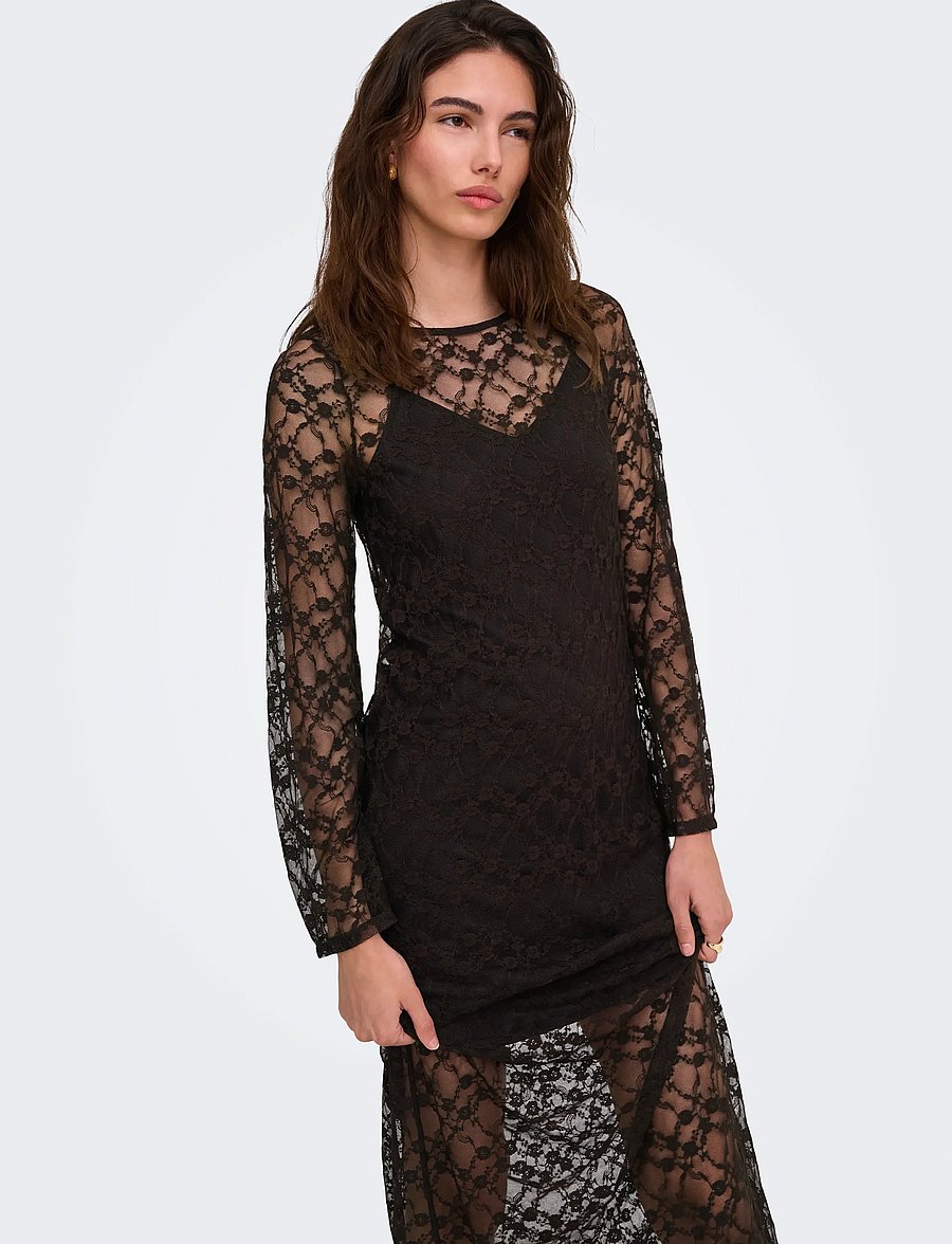JDY - JDYSILVIA L/S LACE MAXI DRESS JRS - spetsklänningar - mulch - 5