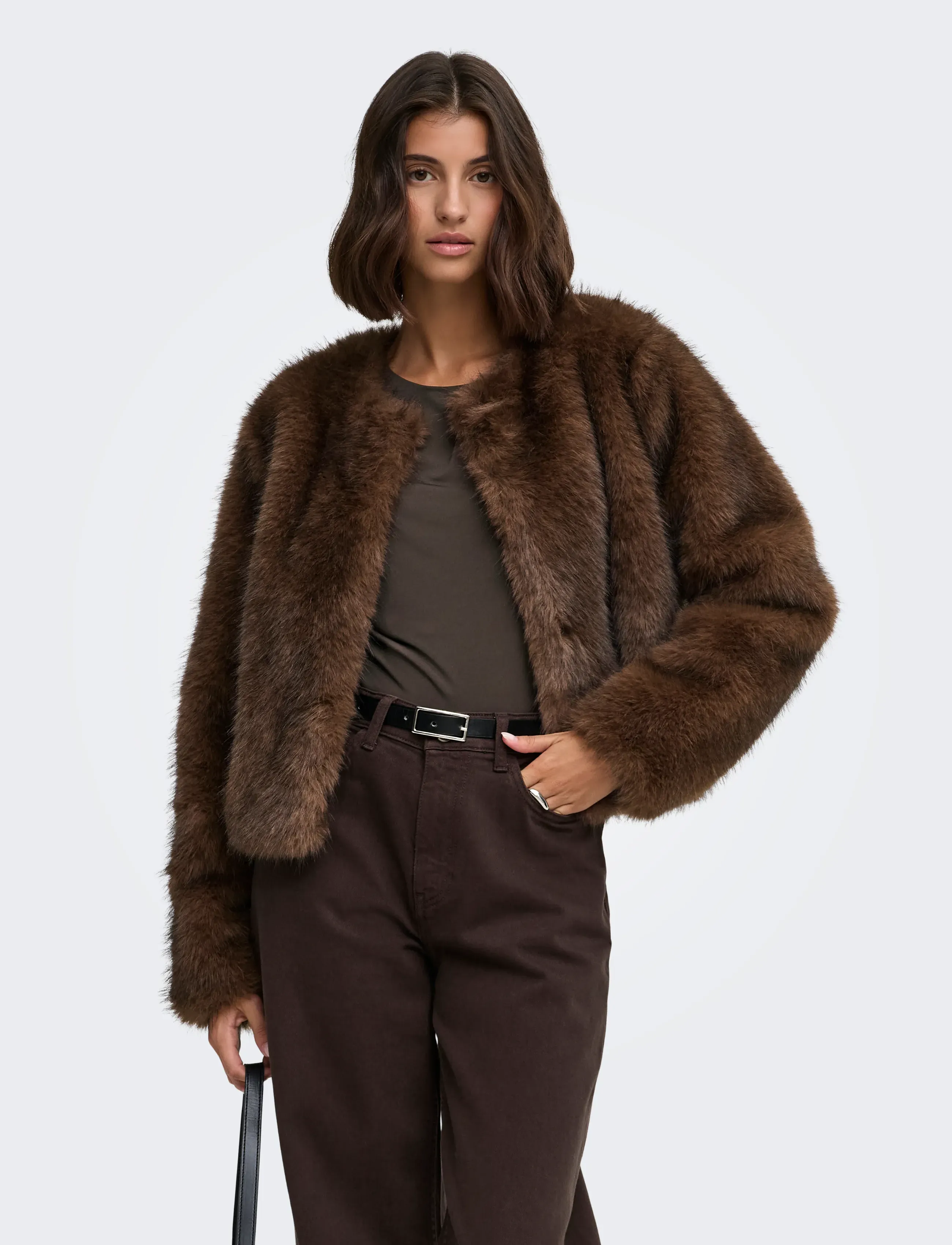 JDY JDYAMY FAUX FUR SHORT JACKET OTW - Kläder - CHOCOLATE TORTE / brown