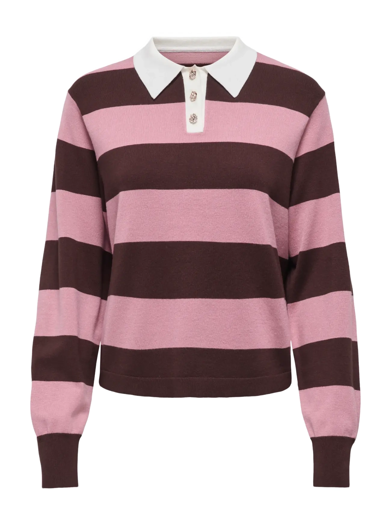 JDY JDYNAIMA L/S POLO PULLOVER KNT - JDY - CHICORY COFFEE / pink/rose