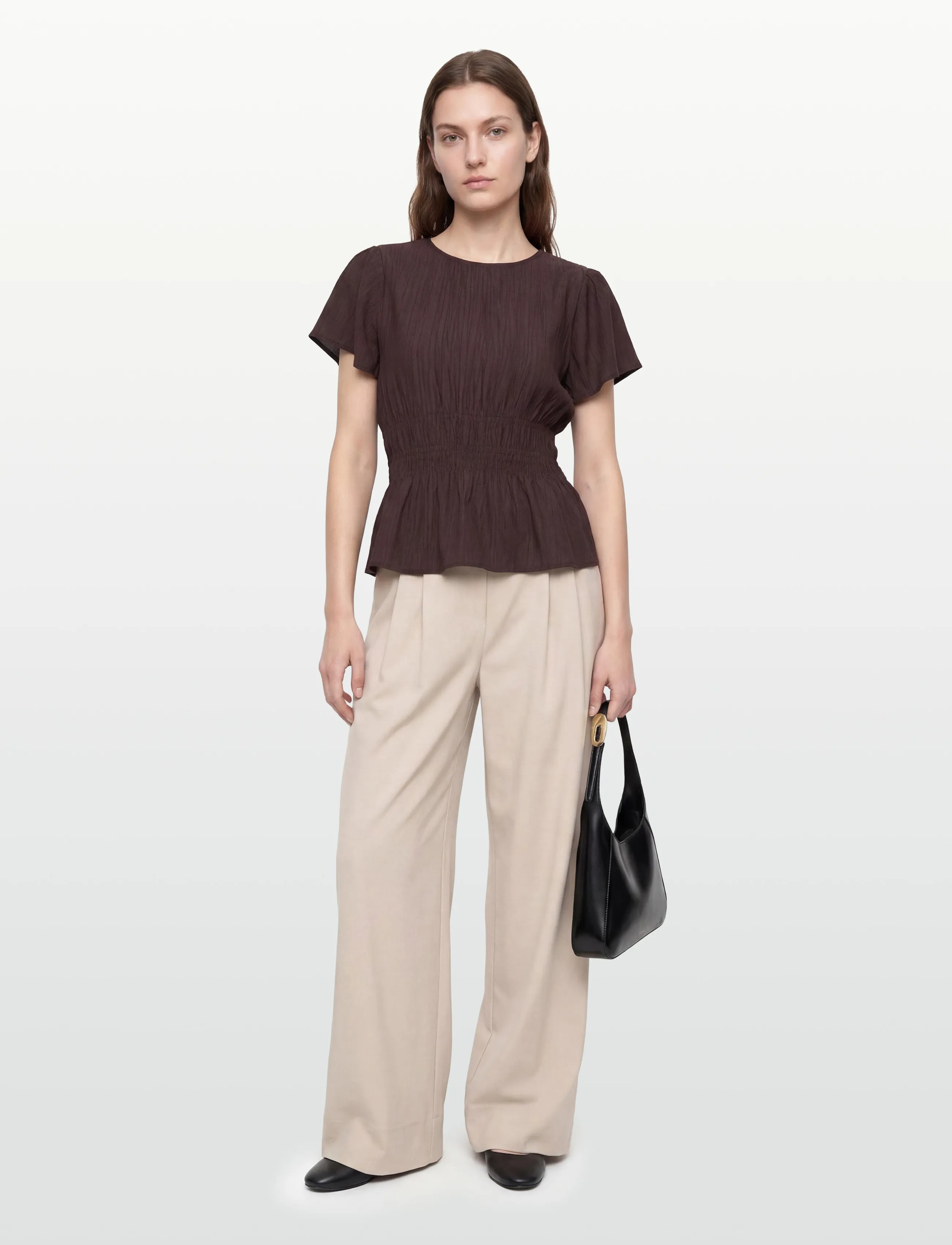 JDY JDYLARA S/S SMOCK TOP WVN EXP - Blusen - BLACK COFFEE / burgundy