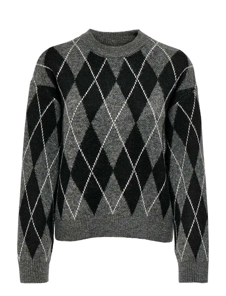 JDY - JDYBIANKA L/S ARGYLE PULLOVER KNT NOOS - dark grey melange - 1