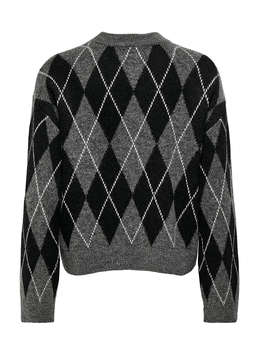 JDY - JDYBIANKA L/S ARGYLE PULLOVER KNT NOOS - dark grey melange - 2