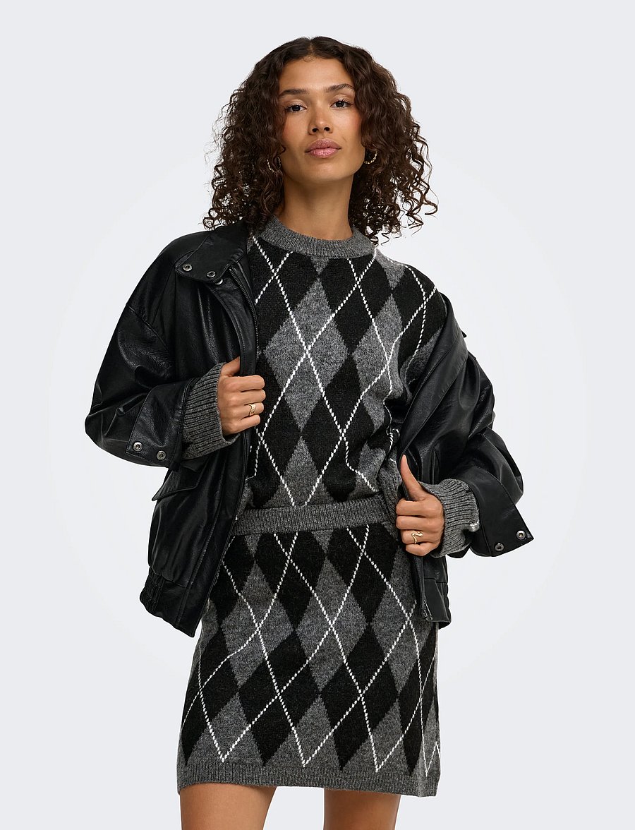 JDY - JDYBIANKA L/S ARGYLE PULLOVER KNT NOOS - dark grey melange - 0