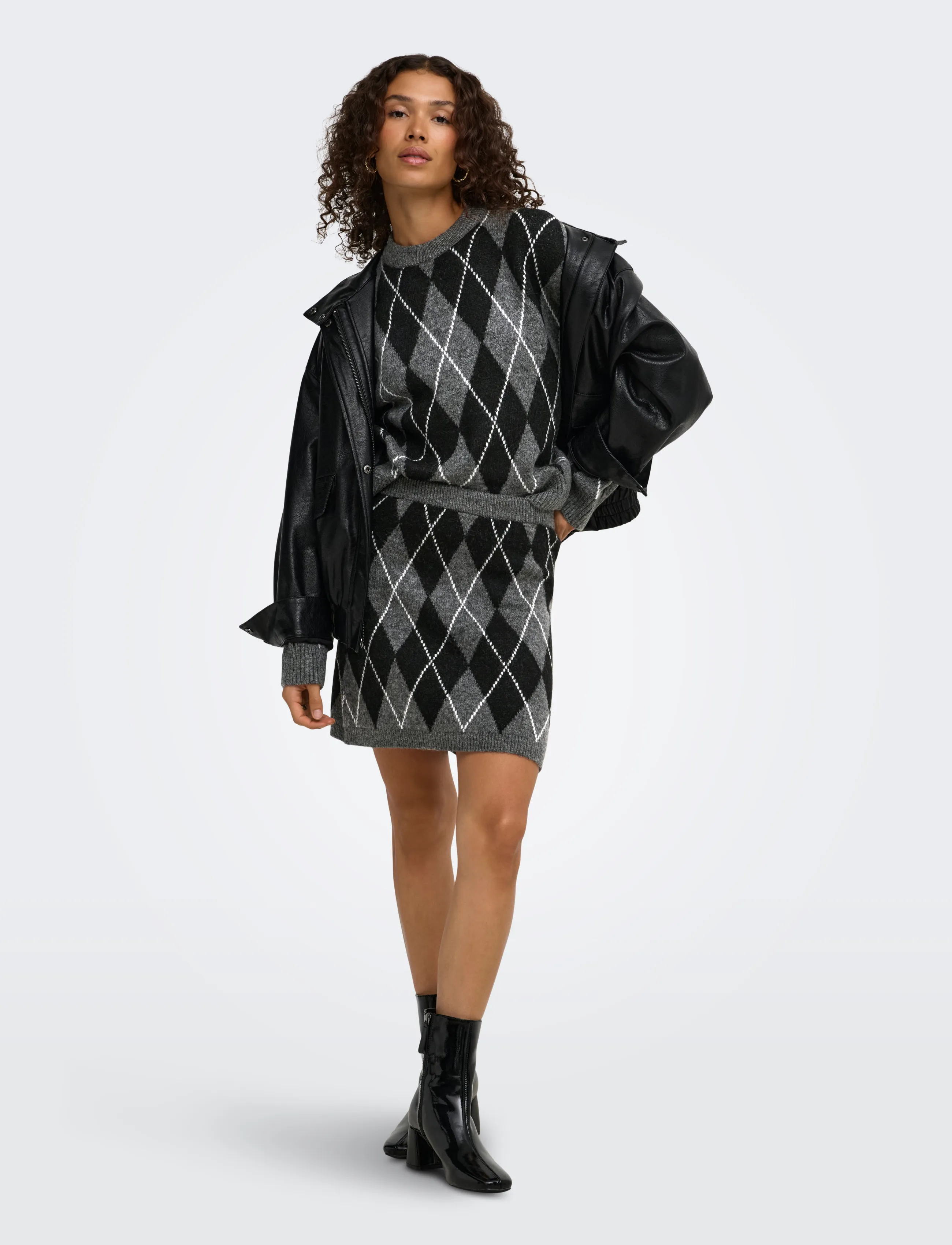 JDY - JDYBIANKA L/S ARGYLE PULLOVER KNT NOOS - dark grey melange - 4
