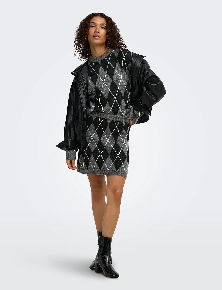 JDY - JDYBIANKA L/S ARGYLE PULLOVER KNT NOOS - dark grey melange - 4