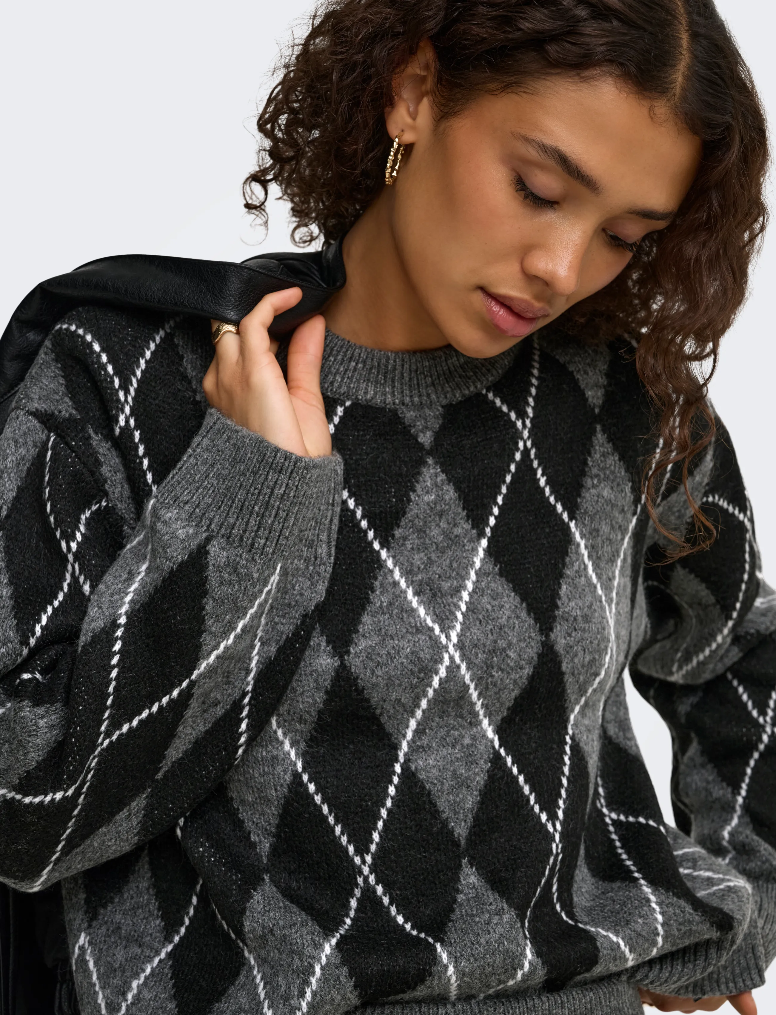 JDY - JDYBIANKA L/S ARGYLE PULLOVER KNT NOOS - dark grey melange - 5