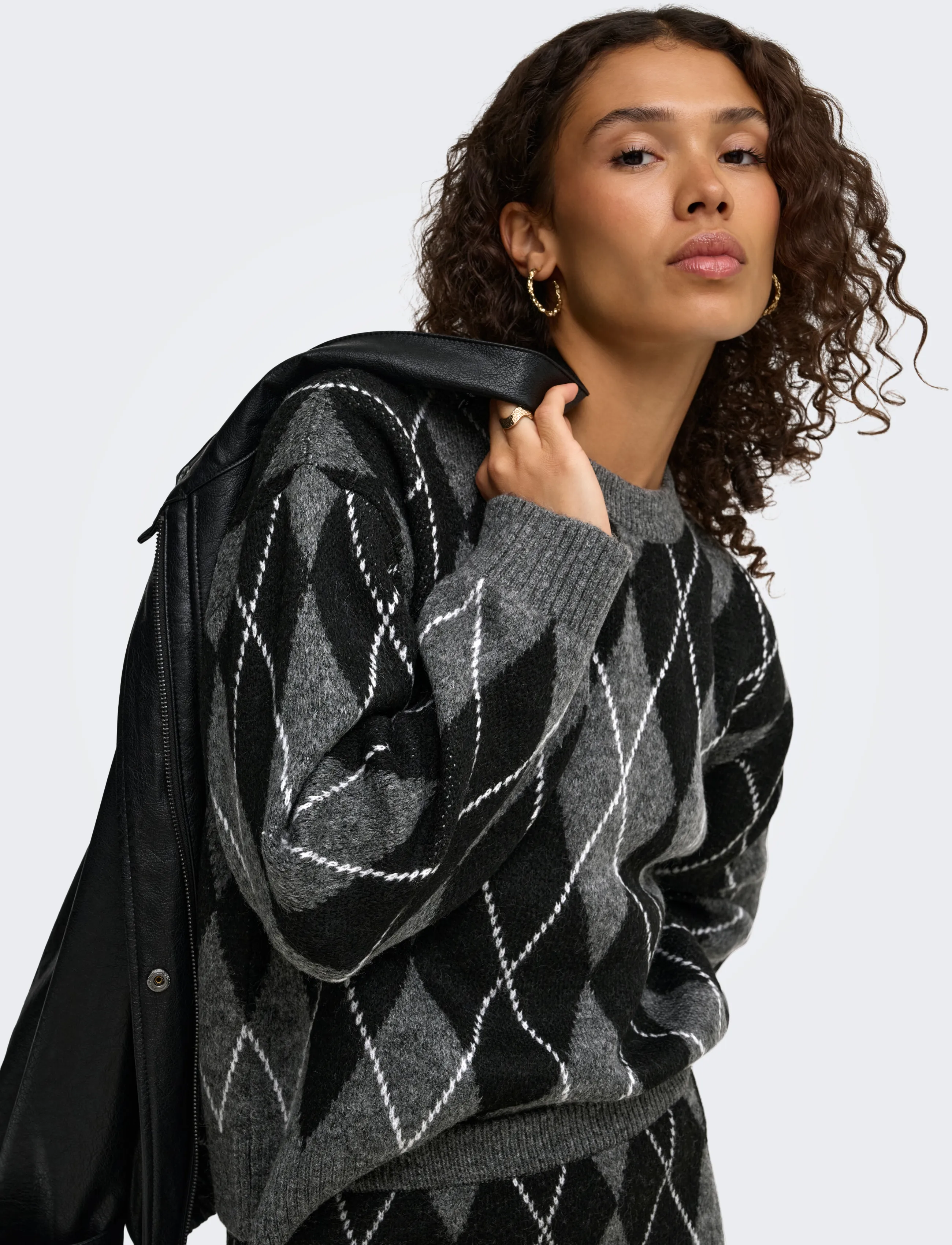 JDY JDYBIANKA L/S ARGYLE PULLOVER KNT NOOS - Fødselsdag - DARK GREY MELANGE / grey
