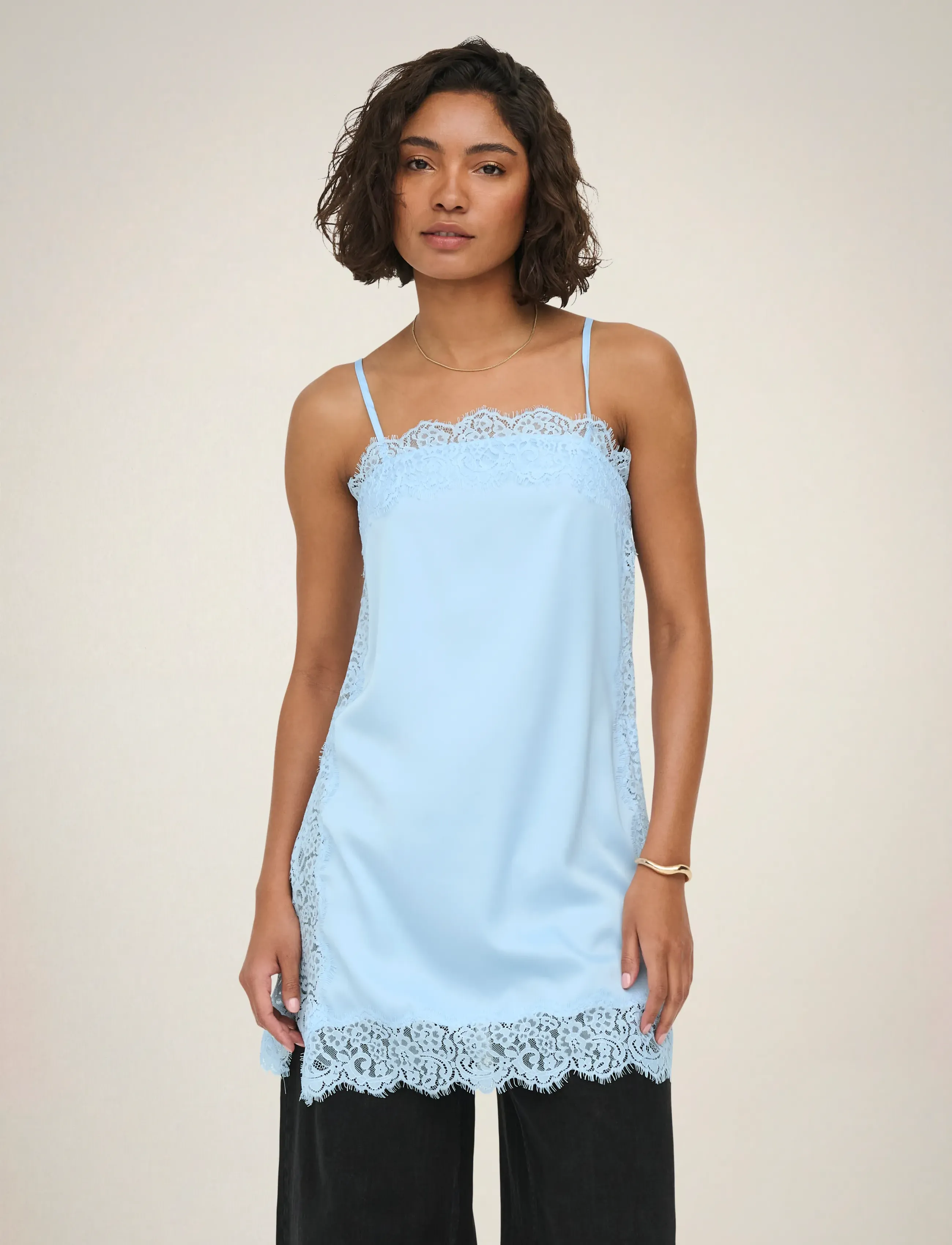JDY JDYALANA S/L LACE SINGLET WVN EXP - T-shirts & Toppe - CASHMERE BLUE / blue