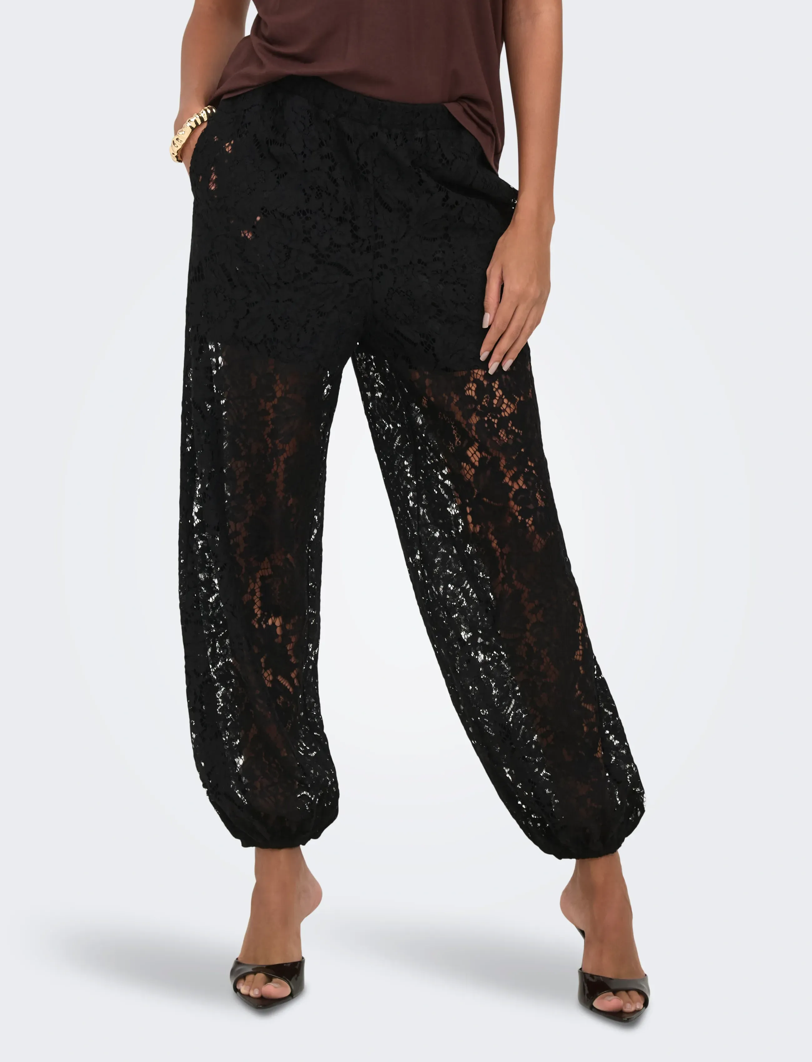 JDY JDYJULIA LACE BALLOON PANT JRS - Barrel-Hosen - BLACK / black