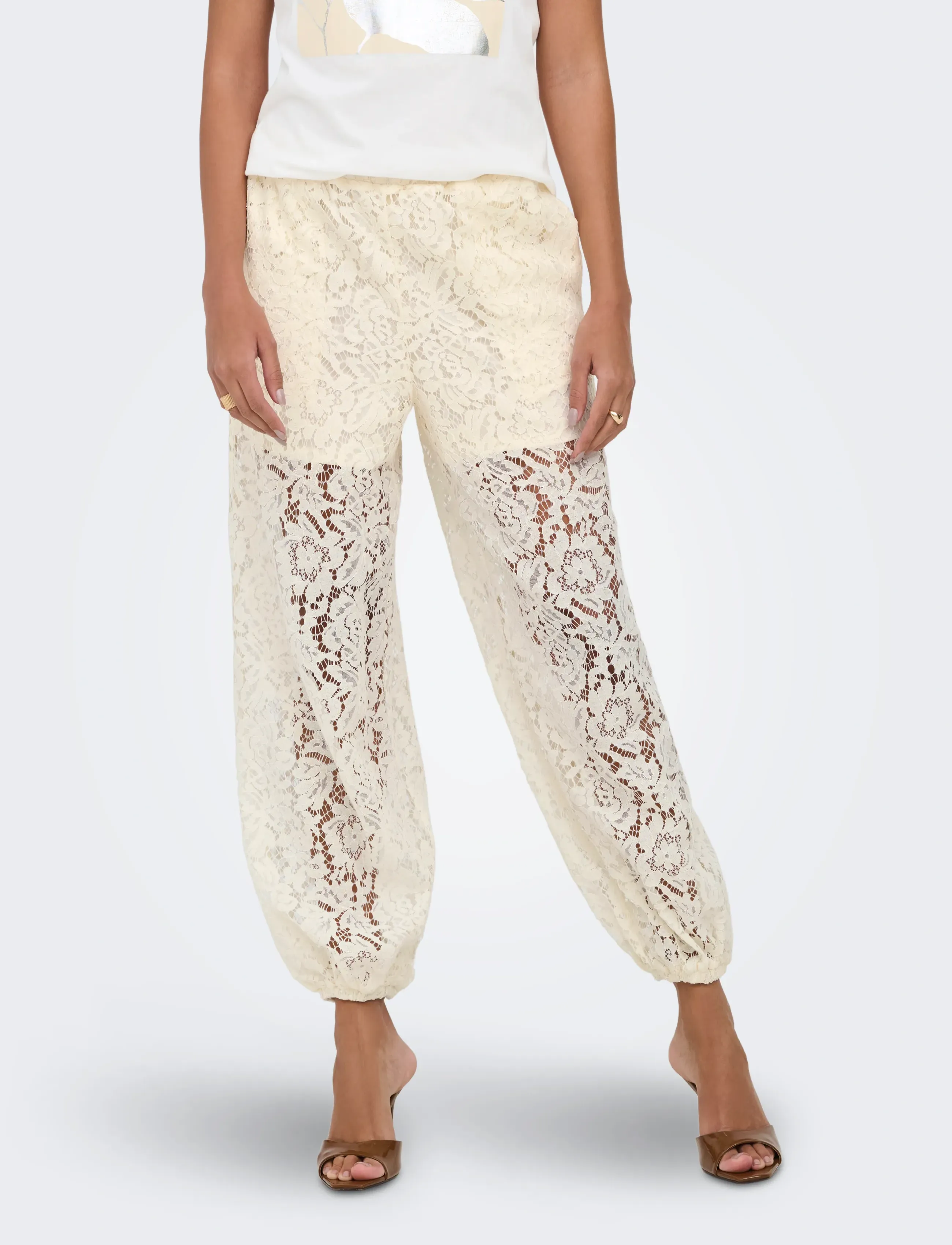 JDY JDYJULIA LACE BALLOON PANT JRS - Tøj - EGRET / cream