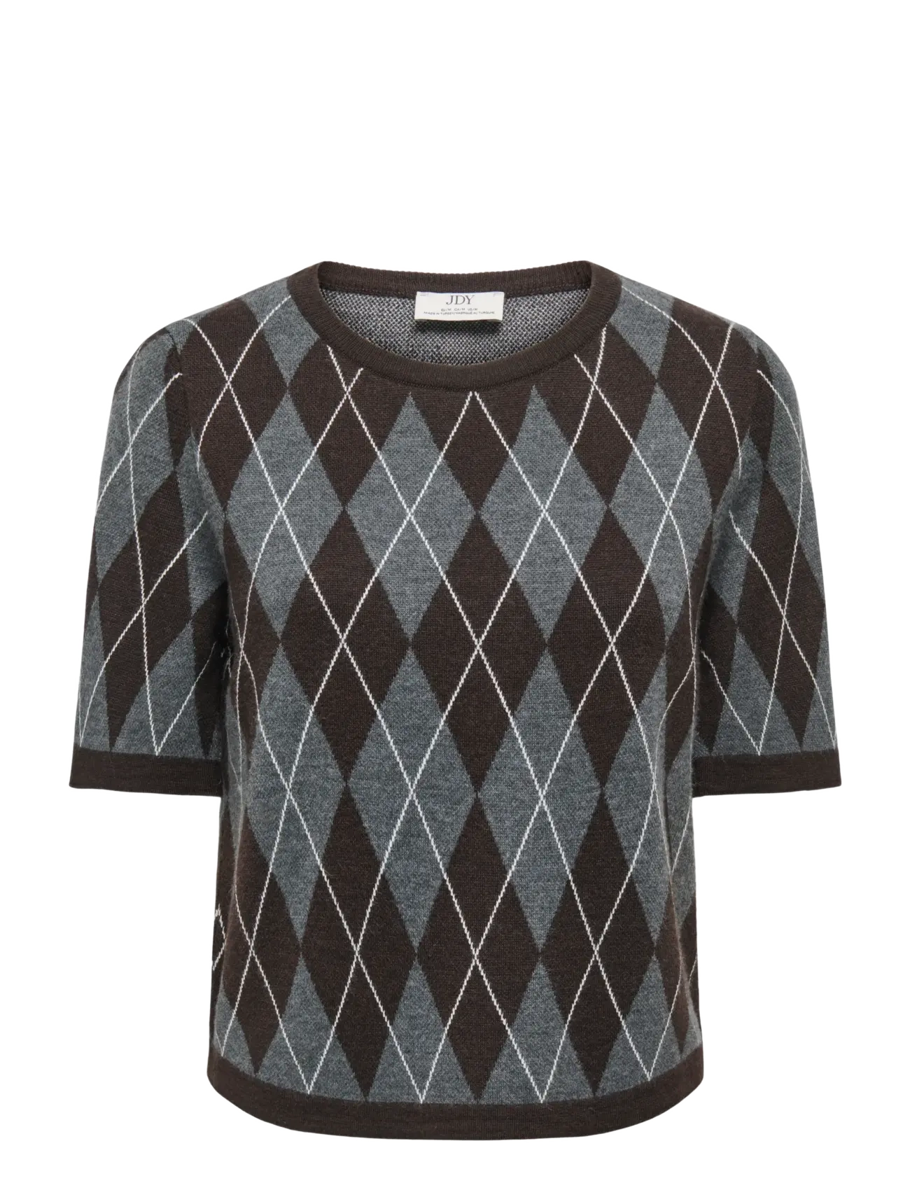 JDY JDYMAGGY S/S ARGYLE  PULLOVER KNT NOOS - Kvinnor - DARK GREY MELANGE / grey