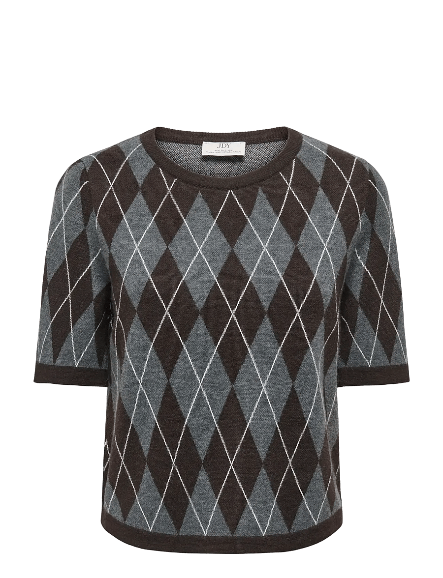 JDY - JDYMAGGY S/S ARGYLE PULLOVER KNT NOOS - dark grey melange - 1