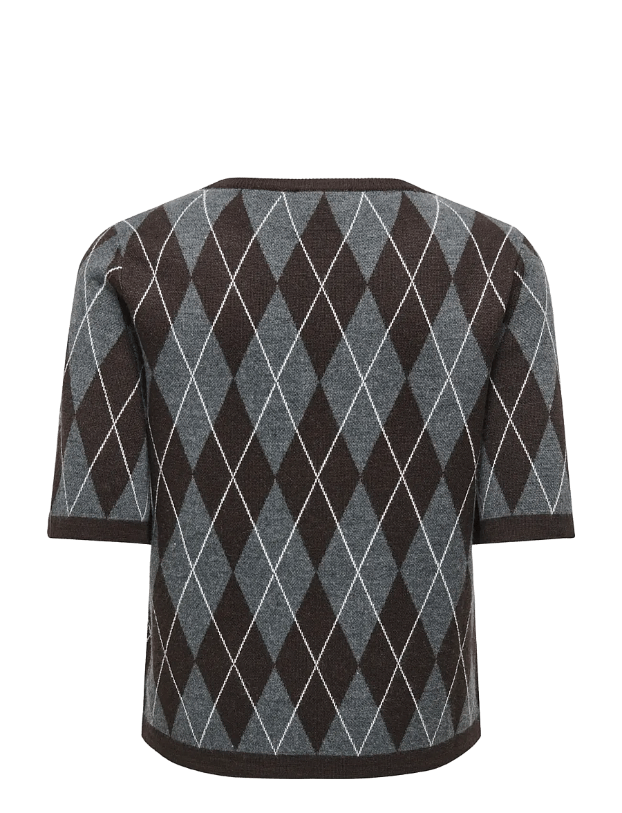 JDY - JDYMAGGY S/S ARGYLE PULLOVER KNT NOOS - dark grey melange - 2
