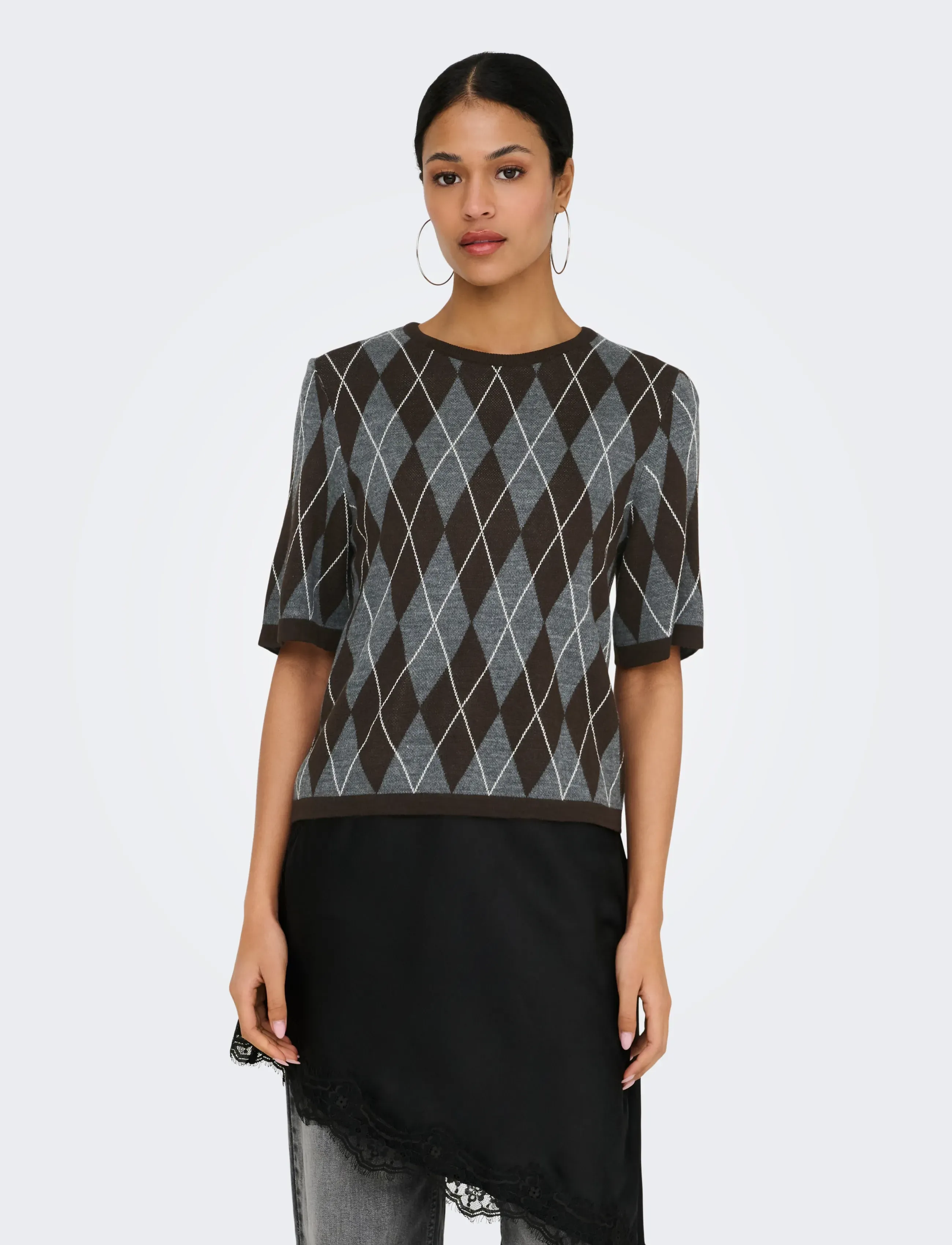 JDY - JDYMAGGY S/S ARGYLE  PULLOVER KNT NOOS - dark grey melange - 0