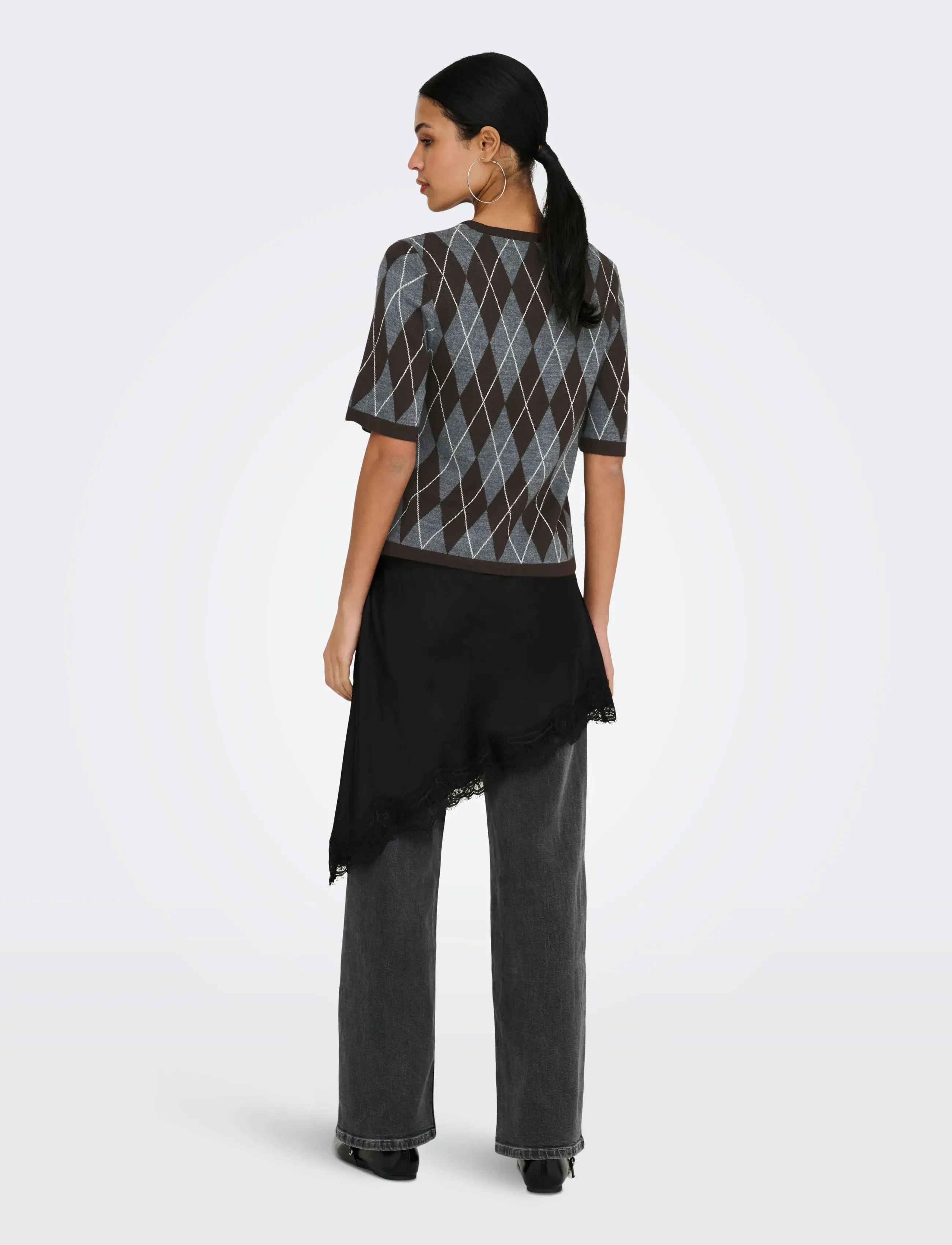 JDY - JDYMAGGY S/S ARGYLE  PULLOVER KNT NOOS - dark grey melange - 3