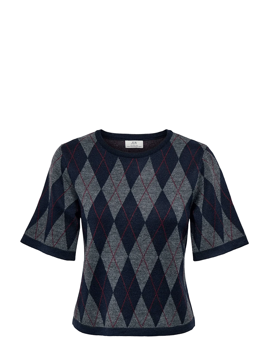 JDY - JDYMAGGY S/S ARGYLE PULLOVER KNT NOOS - stickade tröjor - smoked pearl - 1