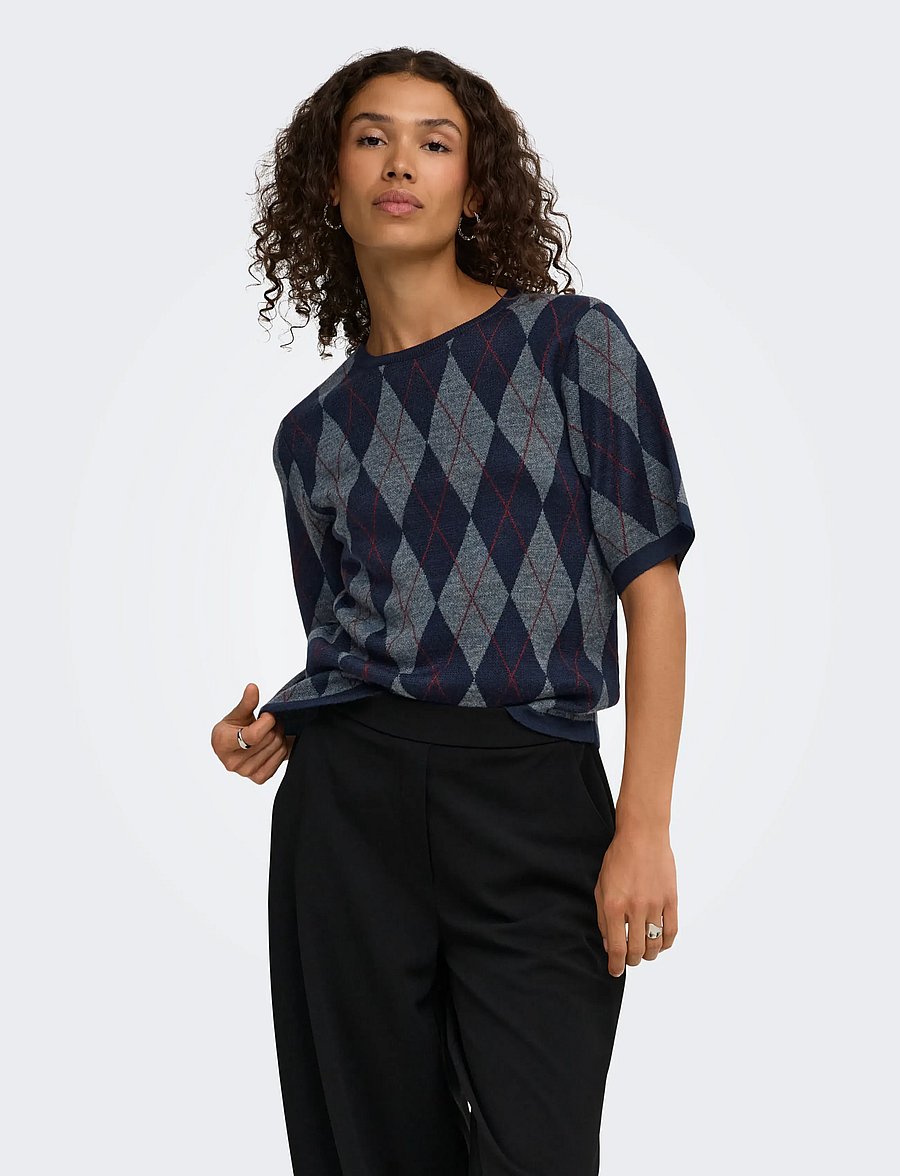 JDY - JDYMAGGY S/S ARGYLE PULLOVER KNT NOOS - stickade tröjor - smoked pearl - 0