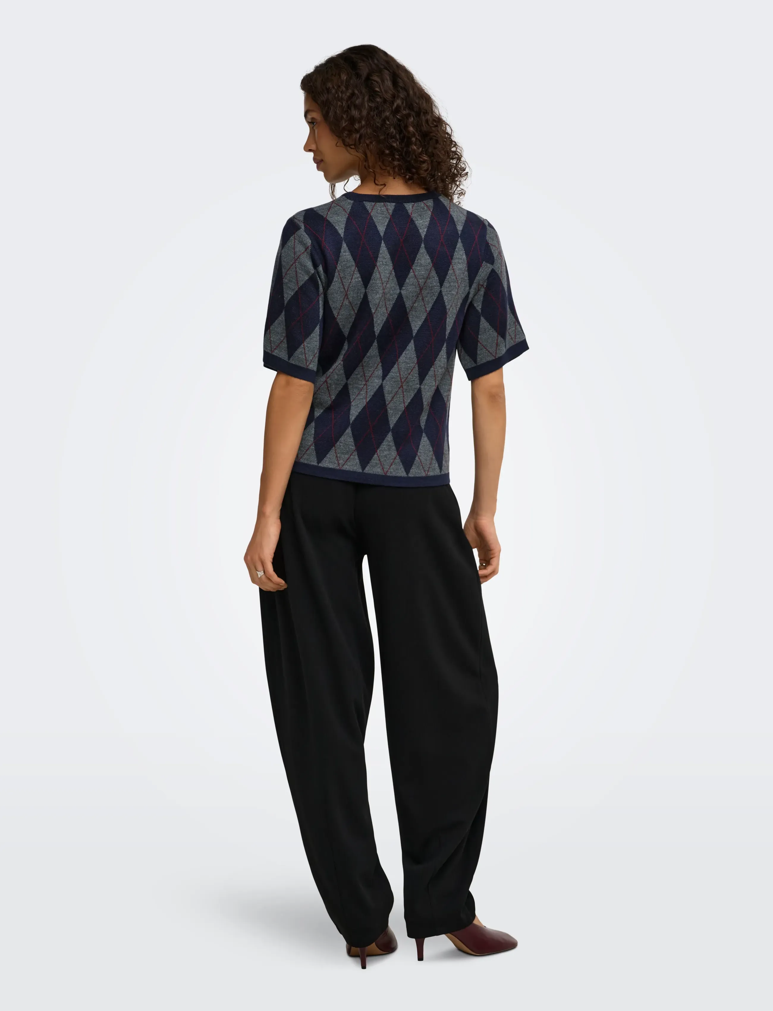 JDY - JDYMAGGY S/S ARGYLE  PULLOVER KNT NOOS - stickade tröjor - smoked pearl - 3