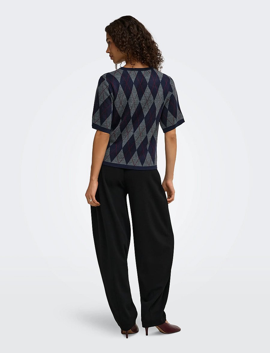 JDY - JDYMAGGY S/S ARGYLE PULLOVER KNT NOOS - stickade tröjor - smoked pearl - 3