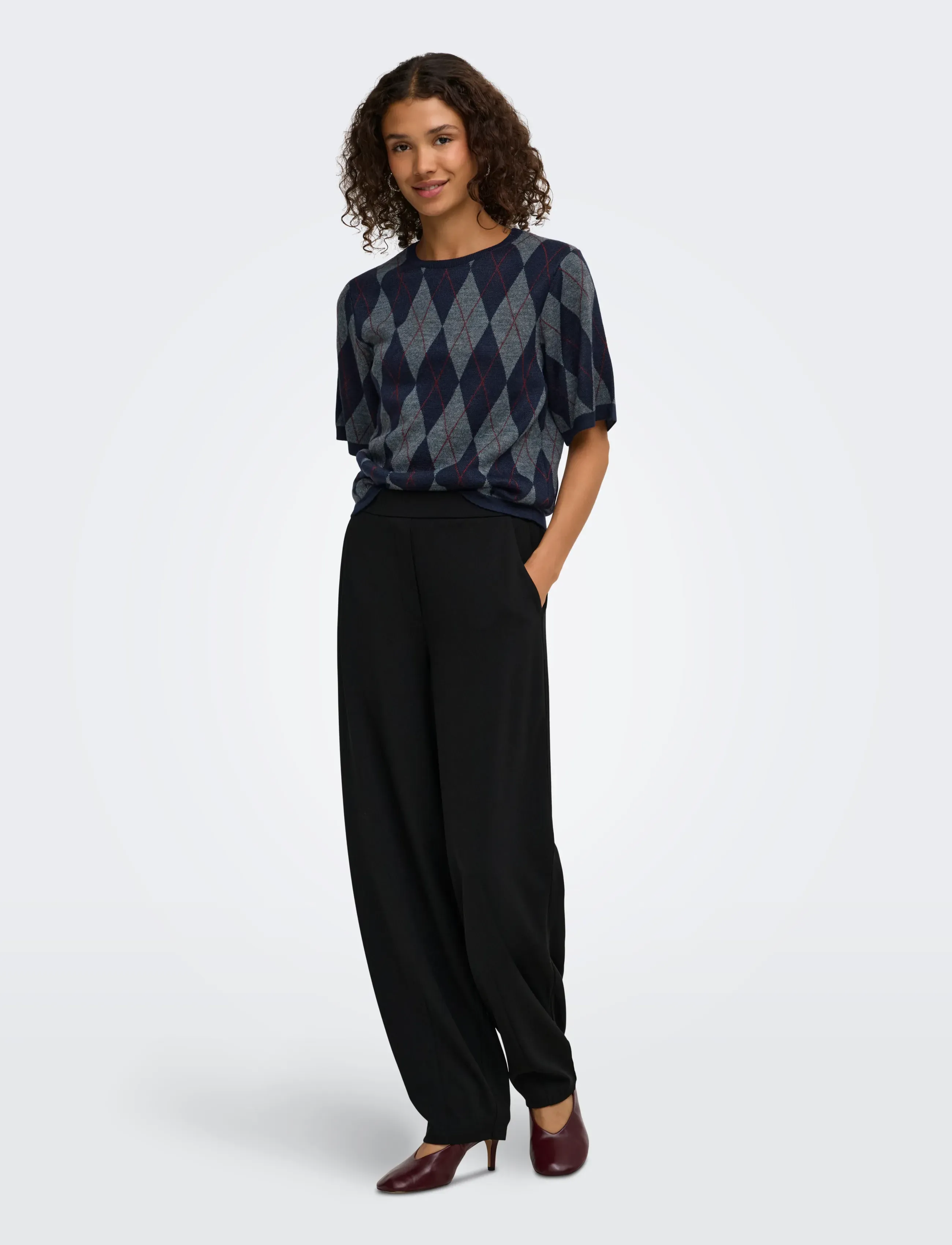 JDY - JDYMAGGY S/S ARGYLE  PULLOVER KNT NOOS - stickade tröjor - smoked pearl - 4