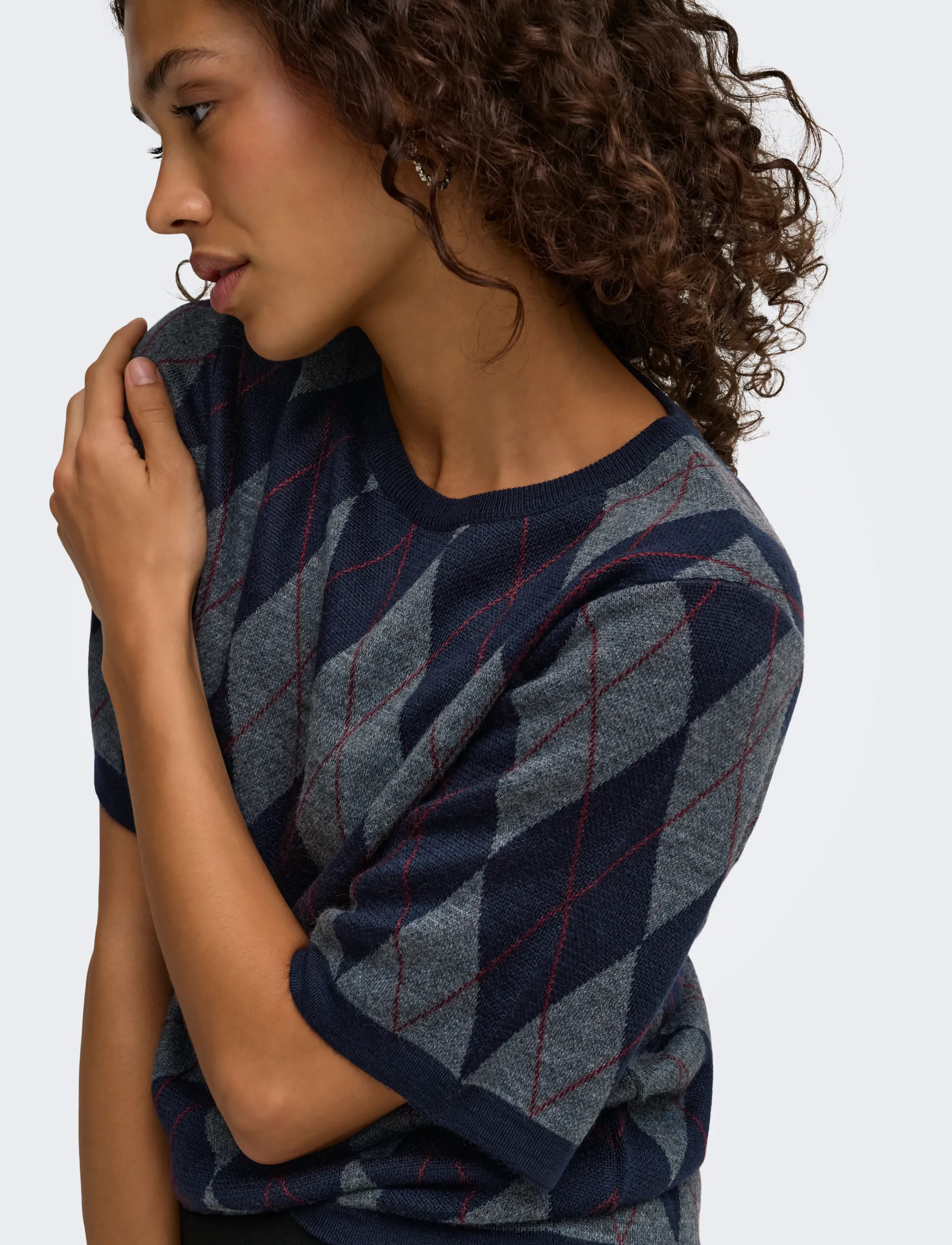 JDY - JDYMAGGY S/S ARGYLE  PULLOVER KNT NOOS - stickade tröjor - smoked pearl - 5