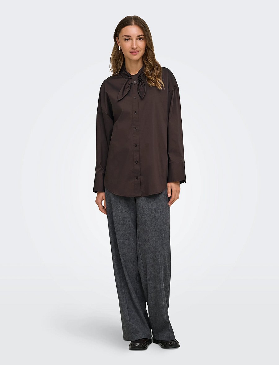 JDY - JDYVITA L/S BOW DETAIL SHIRT WVN - langärmlige hemden - chocolate plum - 4