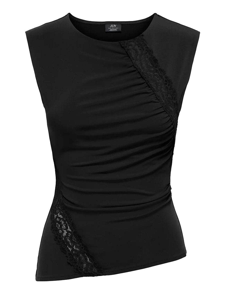 JDY - JDYMISTY S/L LACE DETAIL TOP JRS - tanktops - black - 0