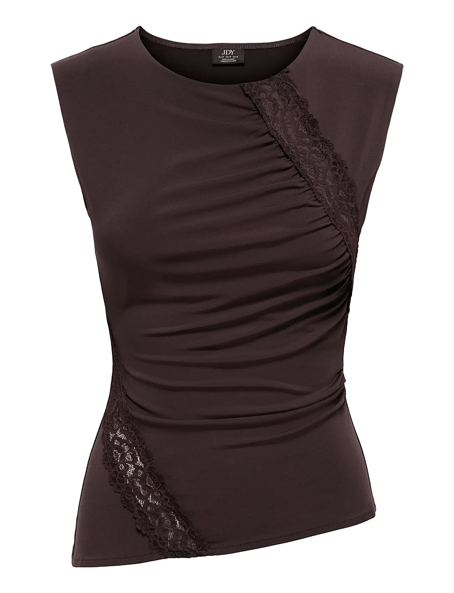 JDY - JDYMISTY S/L LACE DETAIL TOP JRS - tanktops - chocolate plum - 1