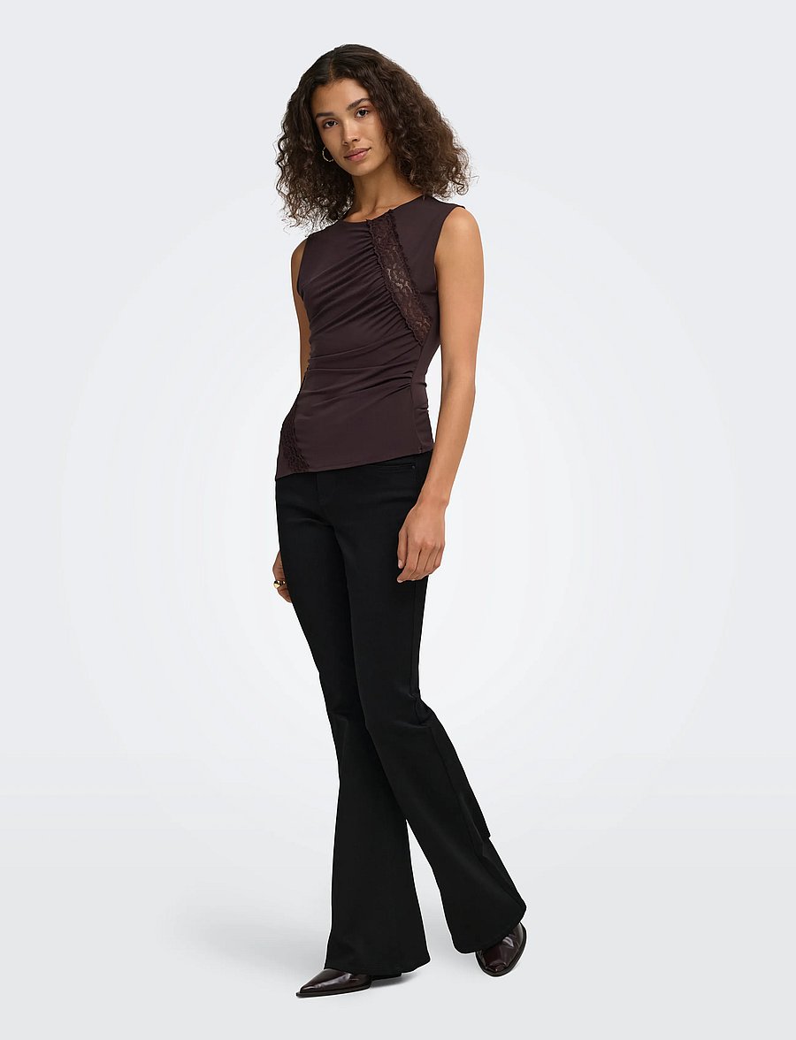 JDY - JDYMISTY S/L LACE DETAIL TOP JRS - tanktops - chocolate plum - 4