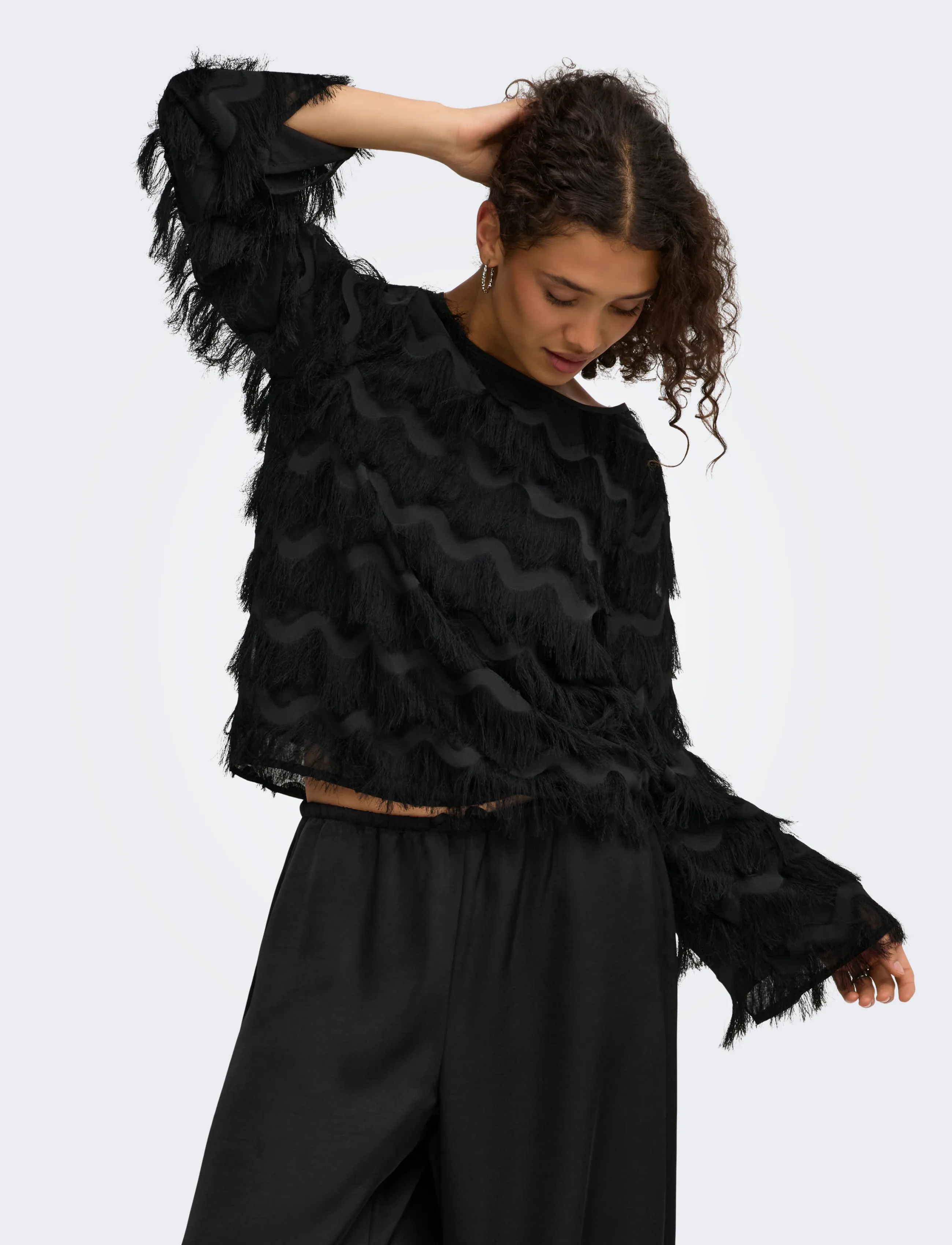 JDY JDYKESHA L/S TOP WVN - Festtoppe - BLACK / black
