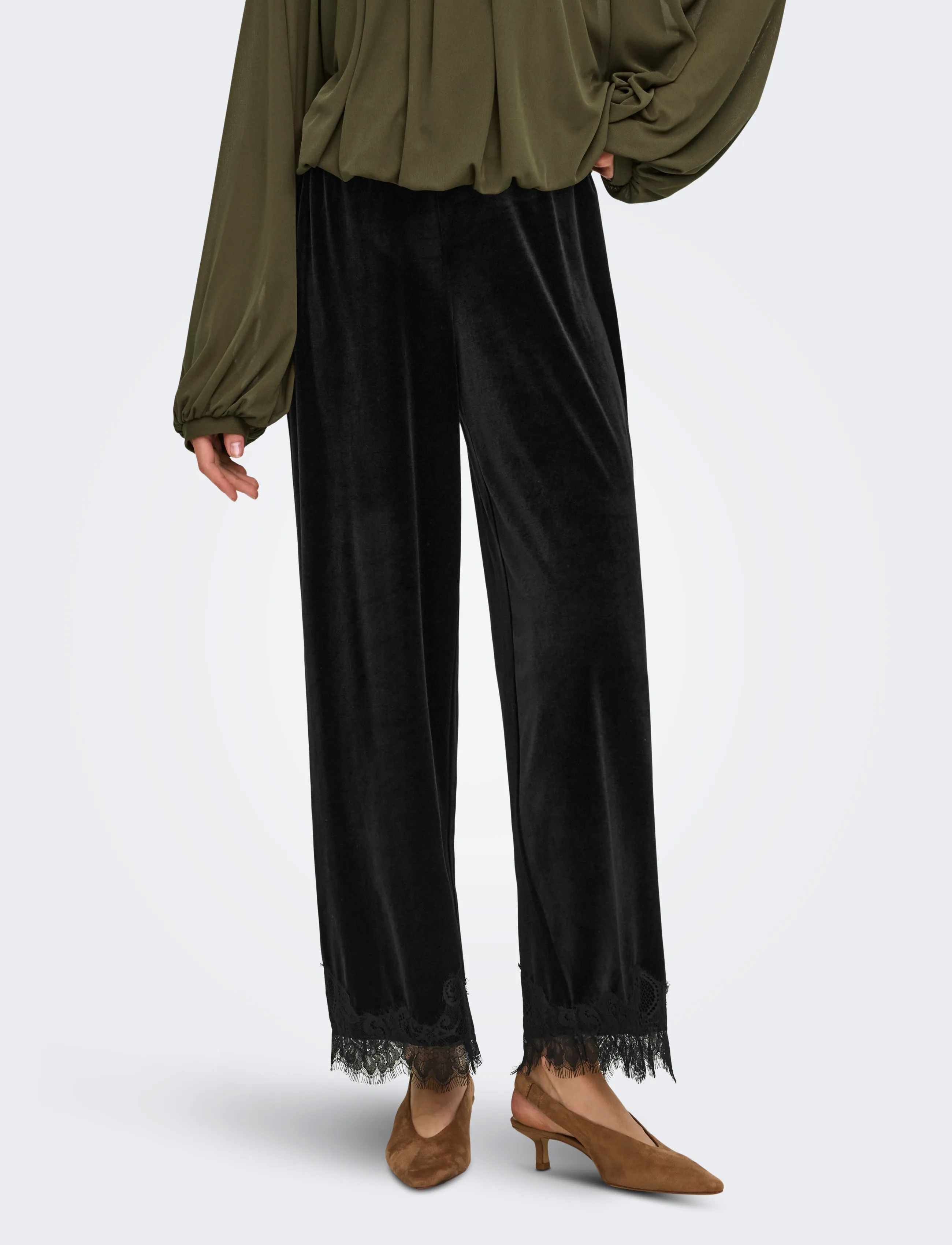 JDY JDYVALERIE VELVET LACE PANT JRS - Hosen - BLACK / black