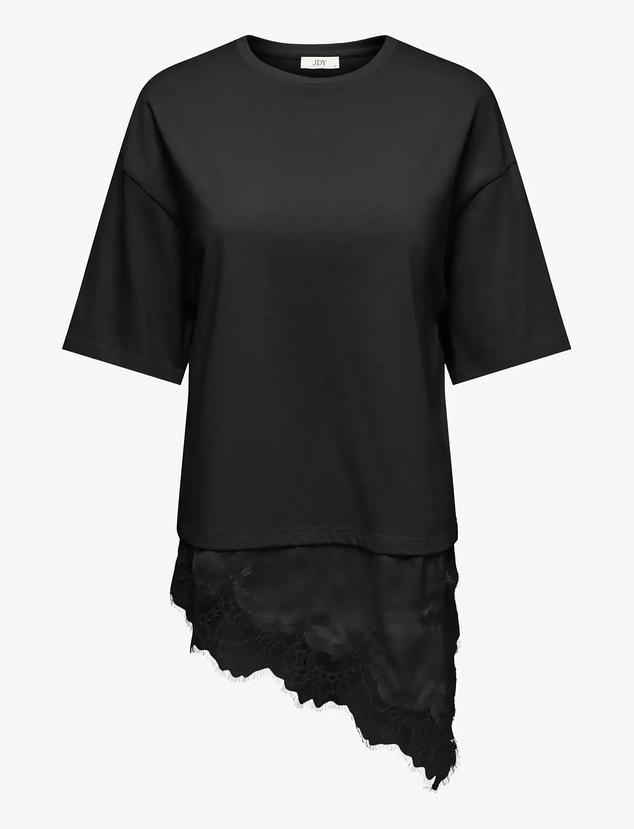 JDY - JDYALMA 2/4 LACE DETAIL T-SHIRT JRS EXP - t-shirts - black - 1