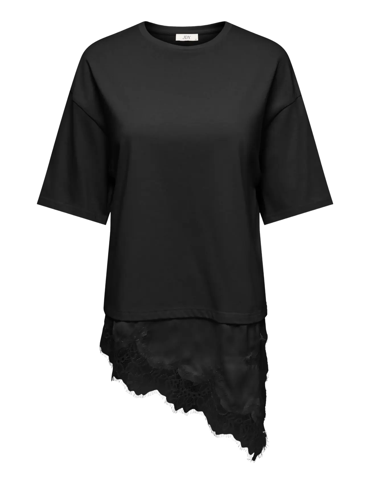 JDY JDYALMA 2/4 LACE DETAIL T-SHIRT JRS EXP - Uued stiilid laos - BLACK / black