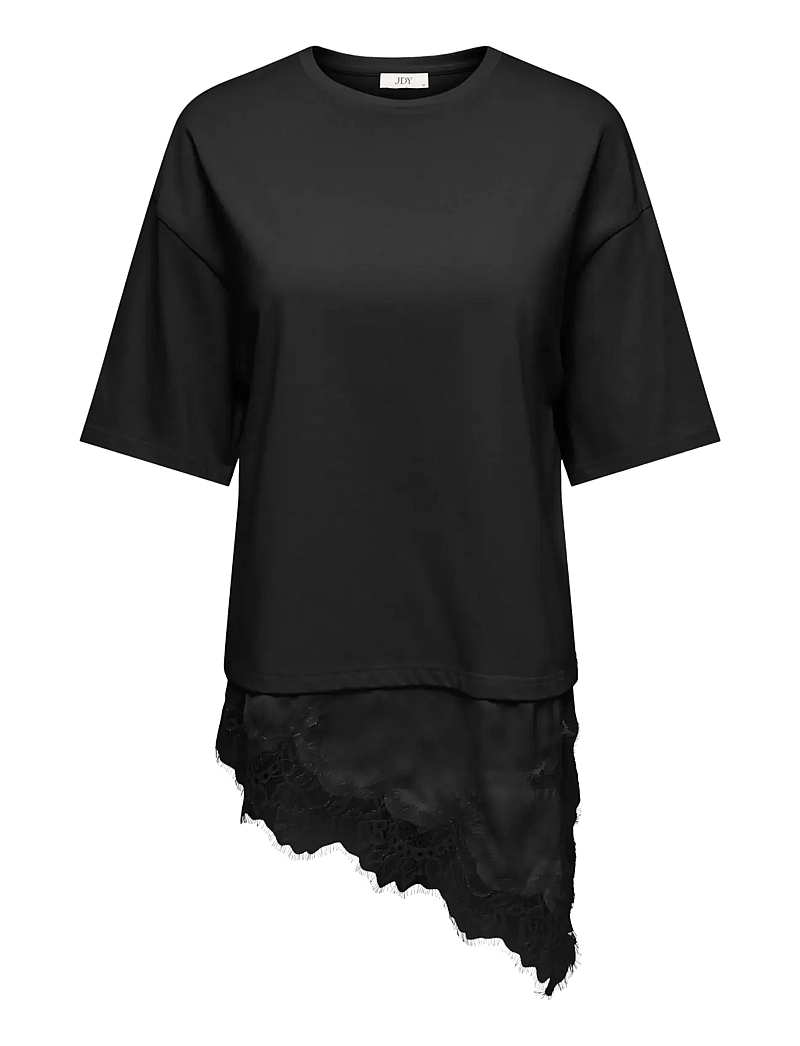 JDY - JDYALMA 2/4 LACE DETAIL T-SHIRT JRS EXP - t-shirts - black - 1