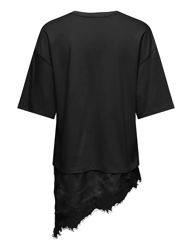 JDY - JDYALMA 2/4 LACE DETAIL T-SHIRT JRS EXP - t-shirts - black - 2