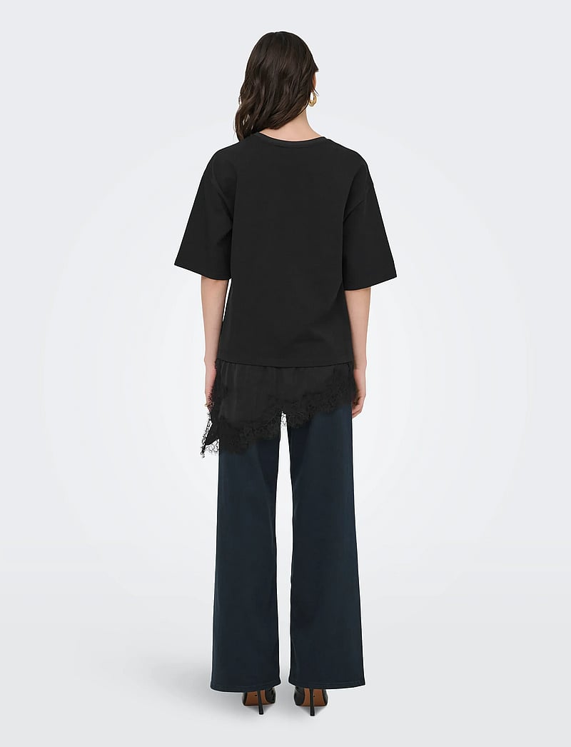 JDY - JDYALMA 2/4 LACE DETAIL T-SHIRT JRS EXP - t-shirts - black - 3