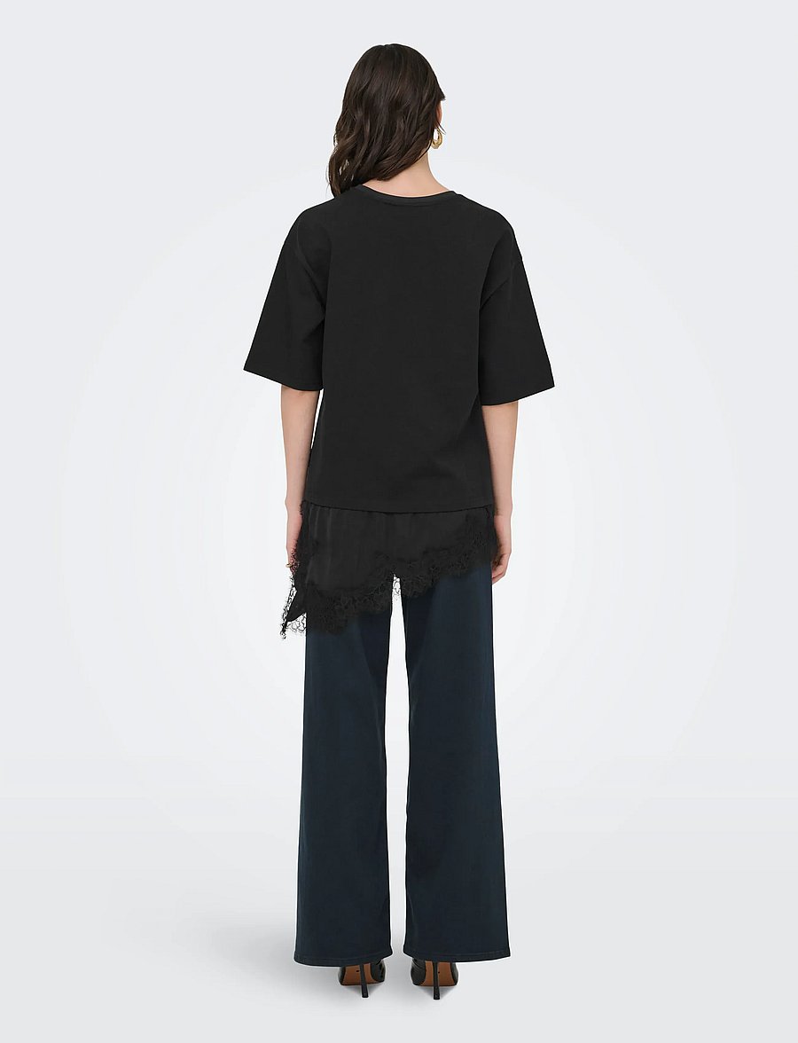JDY - JDYALMA 2/4 LACE DETAIL T-SHIRT JRS EXP - t-shirts - black - 3