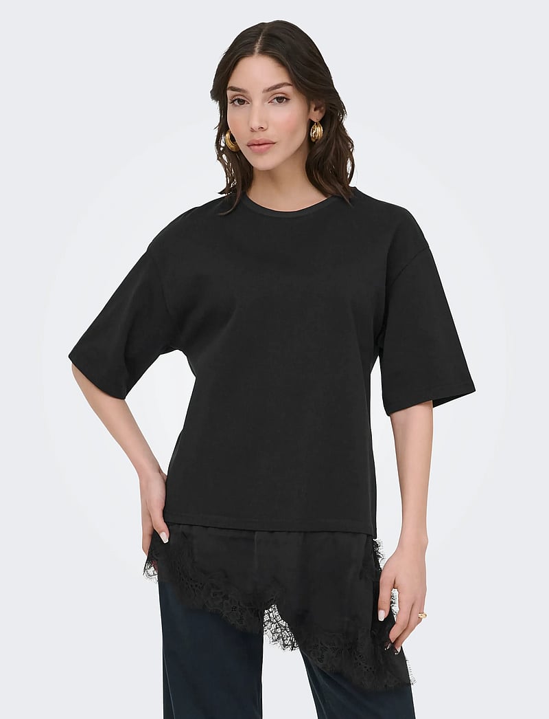 JDY - JDYALMA 2/4 LACE DETAIL T-SHIRT JRS EXP - t-shirts - black - 4