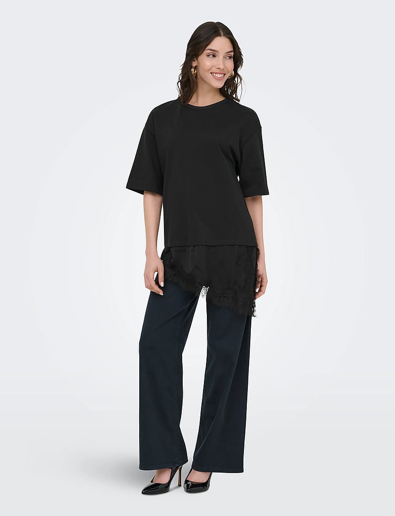 JDY - JDYALMA 2/4 LACE DETAIL T-SHIRT JRS EXP - t-shirts - black - 5